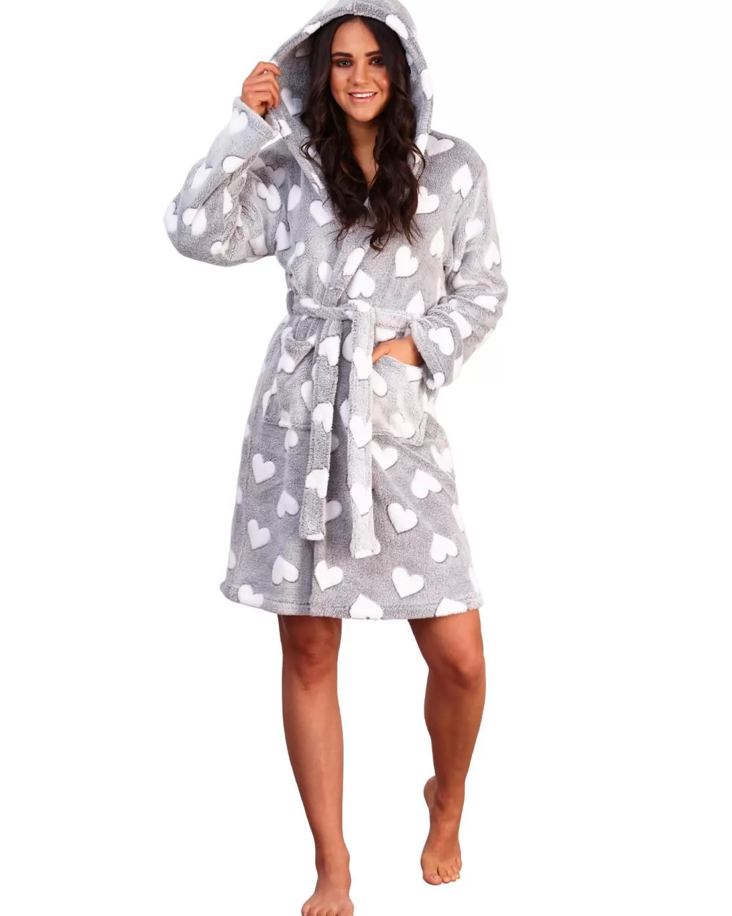 Loungeable Dressing Gowns | Grey Heart Dressing Gown