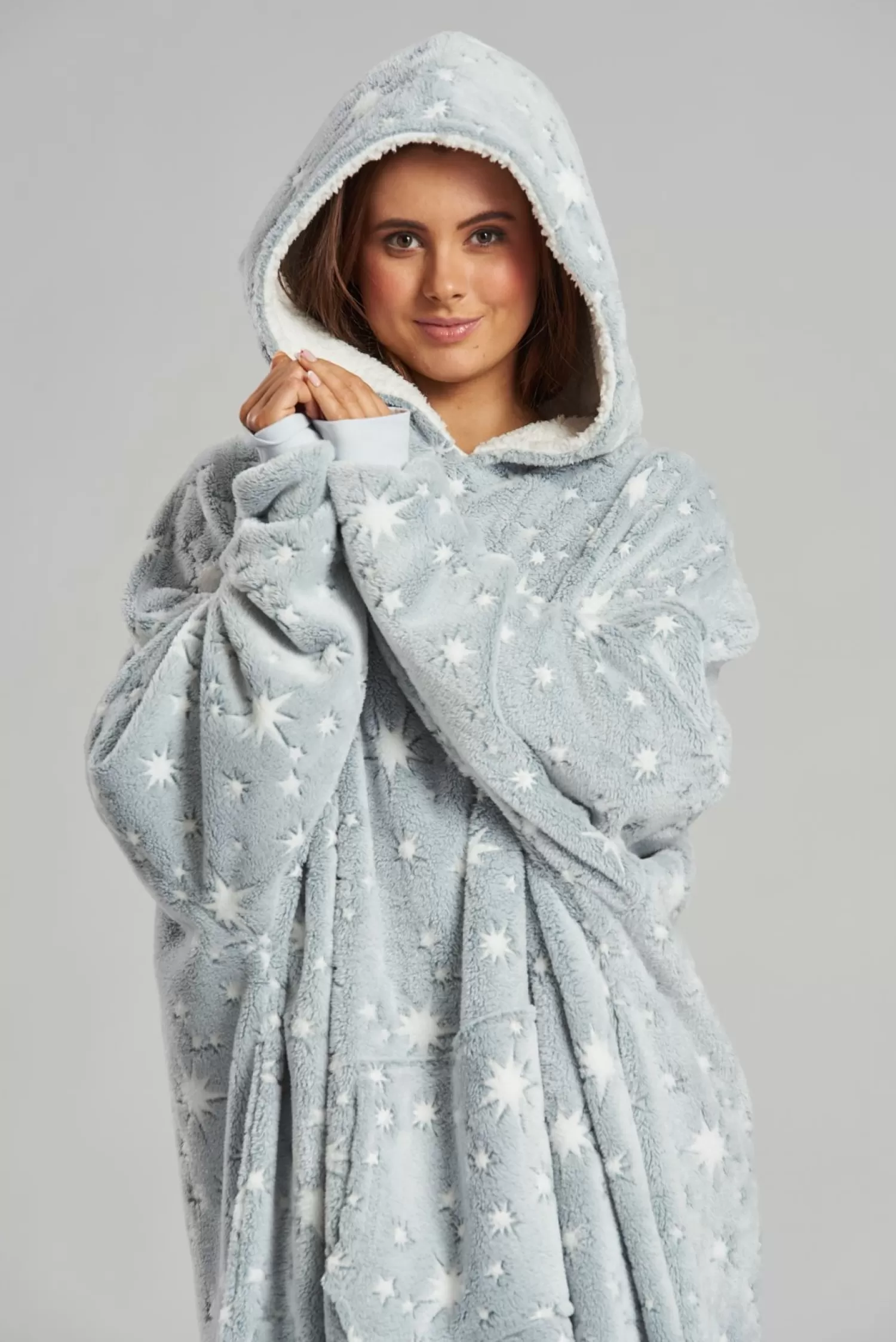 Loungeable Loungewear | Grey Sparkle Star Blanket Hoodie