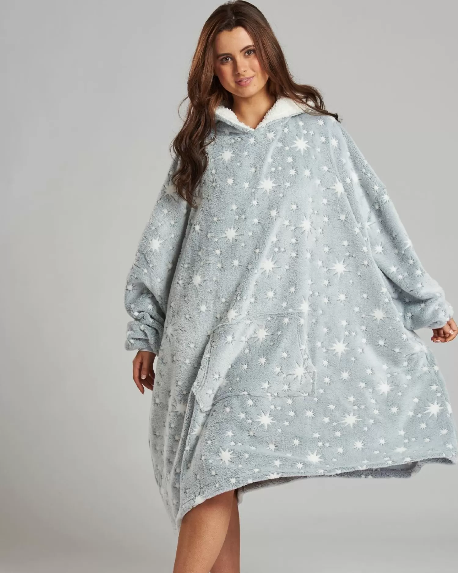 Loungeable Loungewear | Grey Sparkle Star Blanket Hoodie