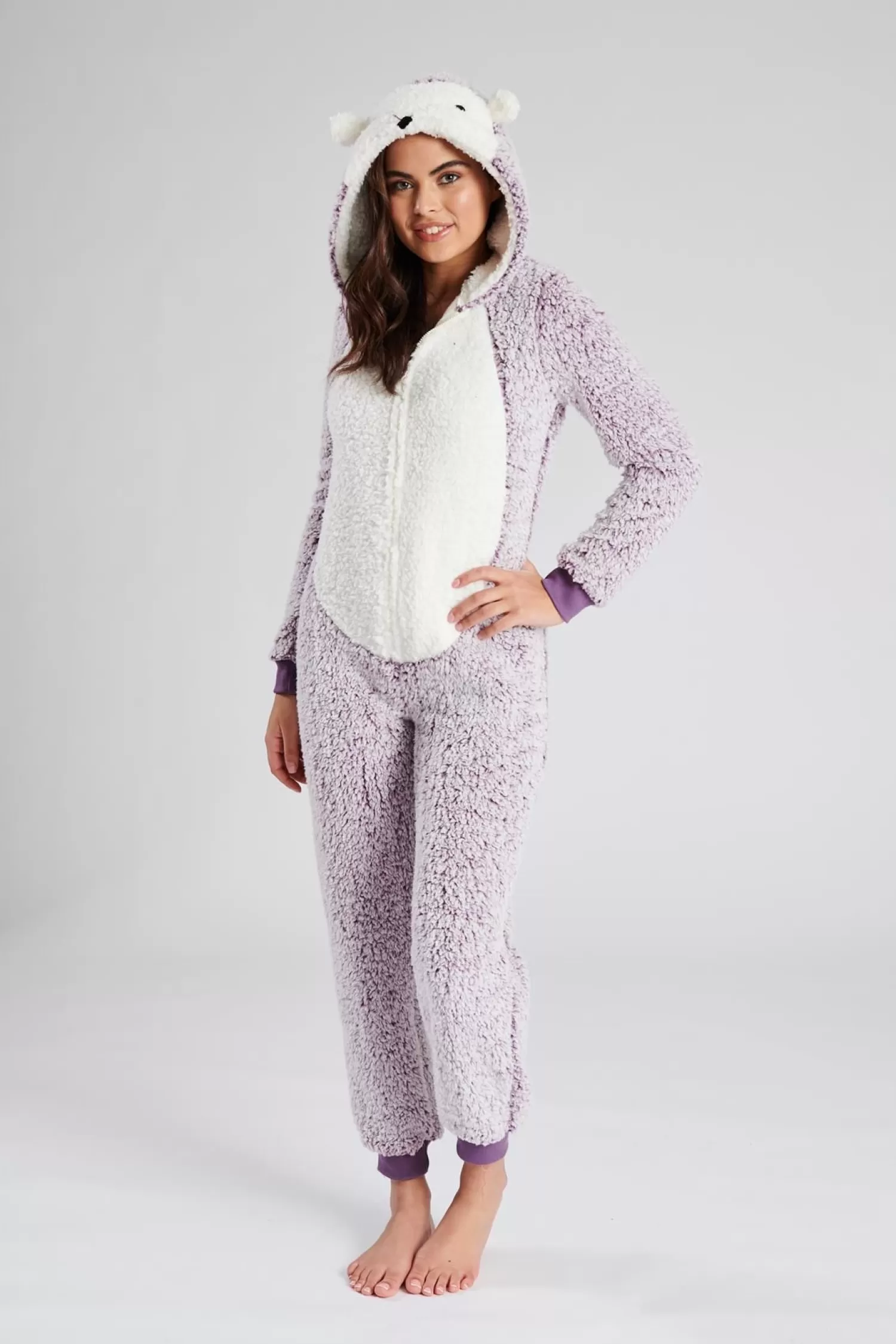 Loungeable Onesies | Lilac Sherpa Hedgehog Onesie