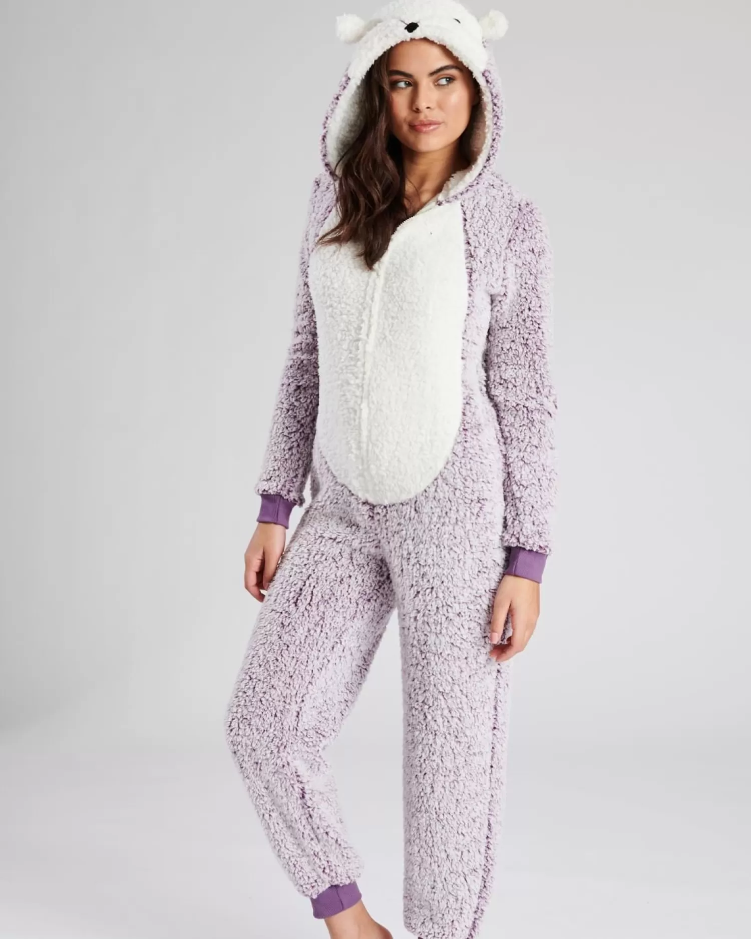 Loungeable Onesies | Lilac Sherpa Hedgehog Onesie