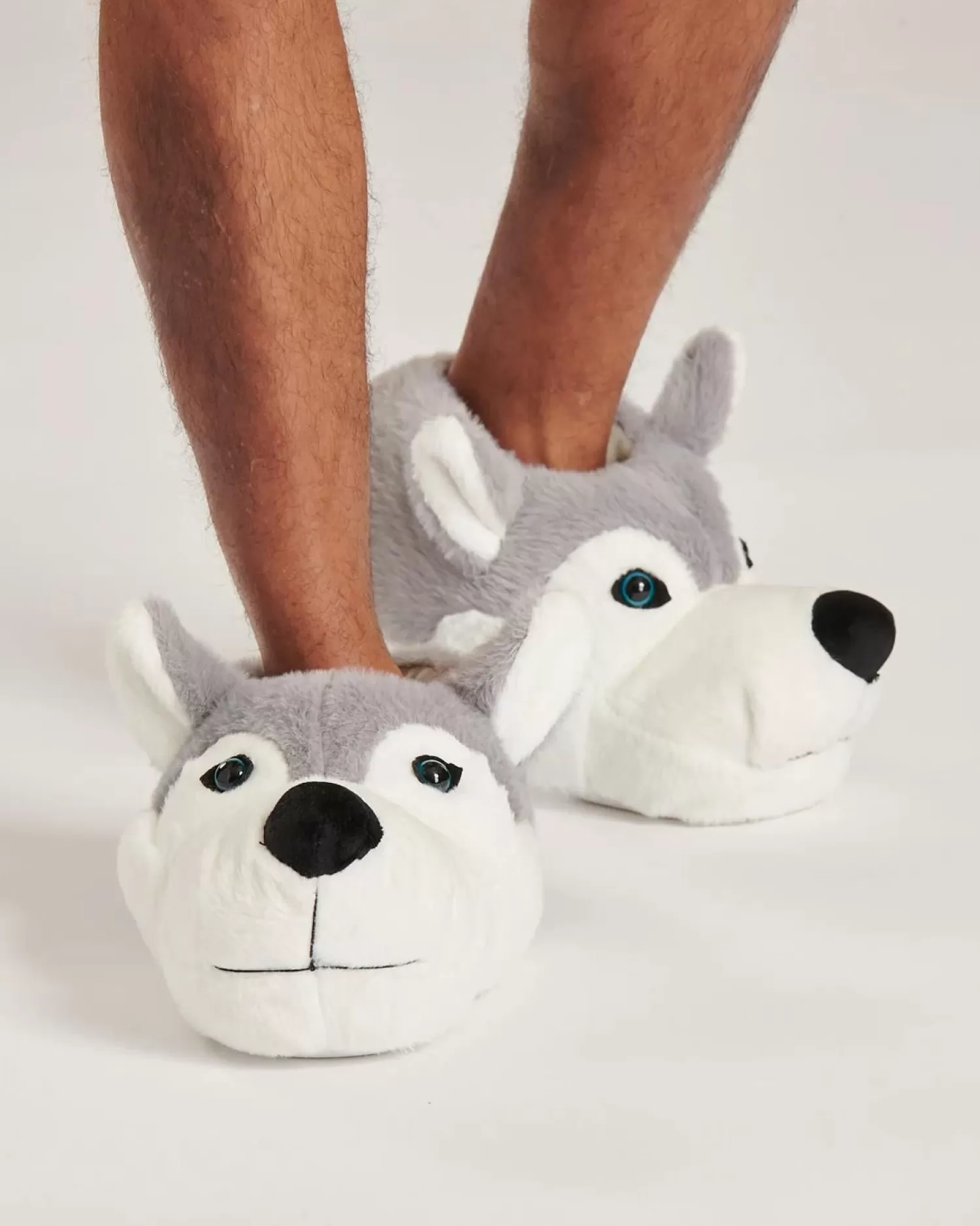 Men Loungeable Mens Grey Wolf Slippers