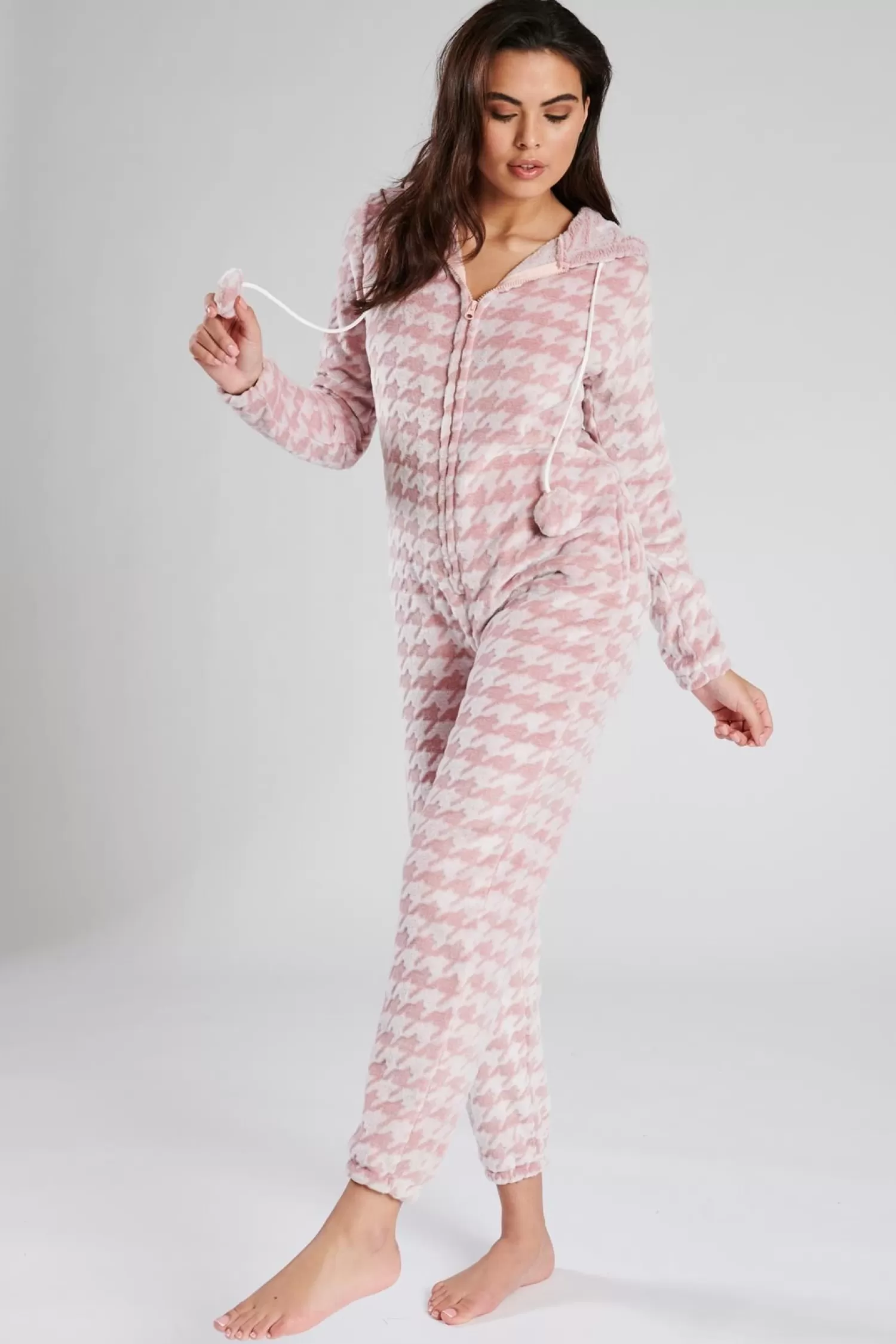 Loungeable Onesies | Pink Houndstooth Onesie