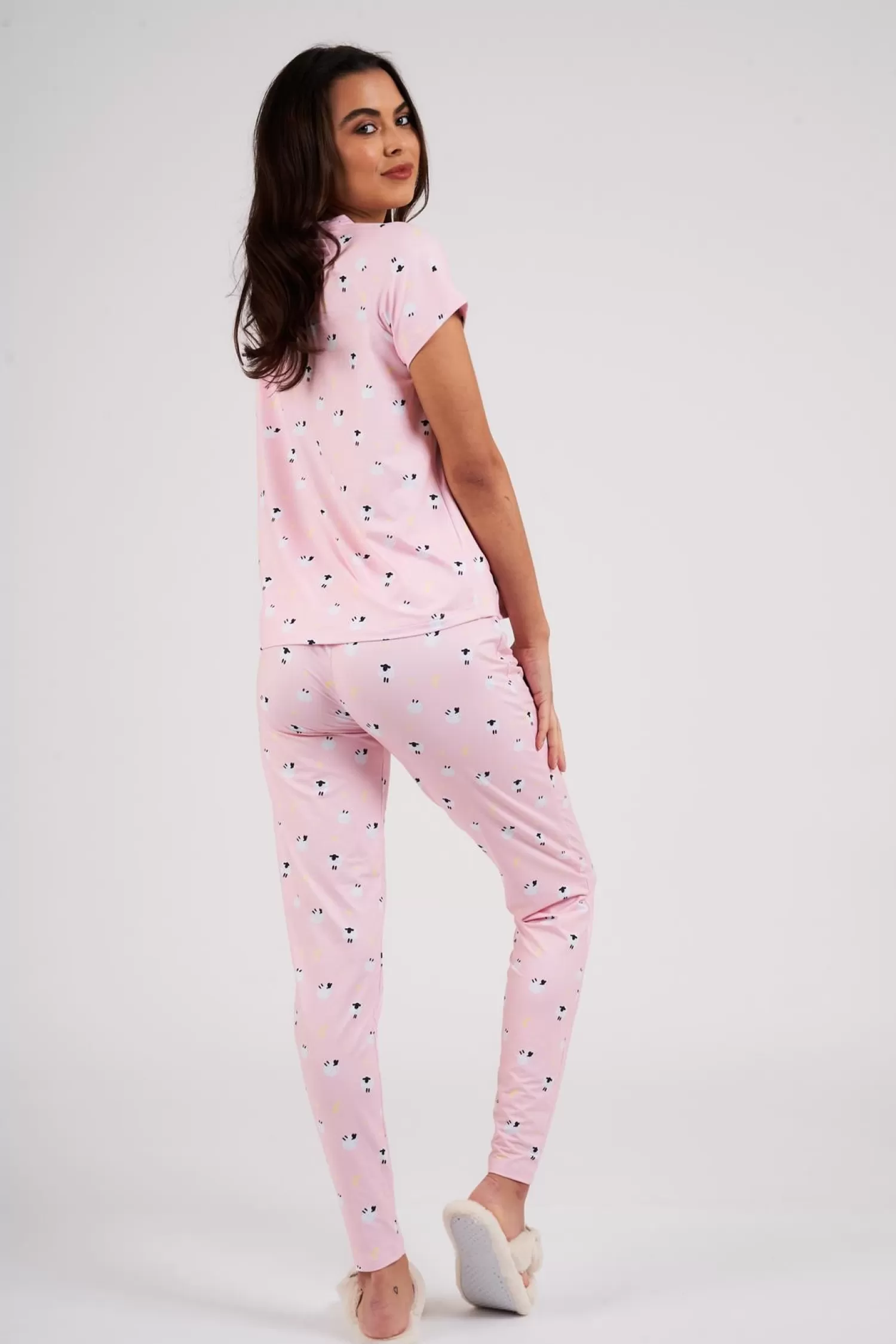 Loungeable Pyjamas | Pink Sheep Print Long Pyjamas