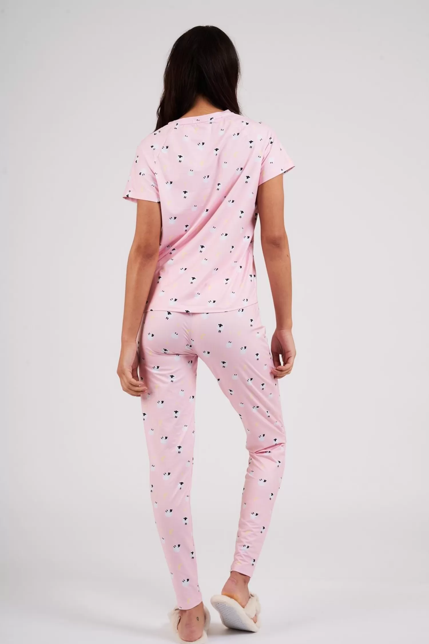 Loungeable Pyjamas | Pink Sheep Print Long Pyjamas