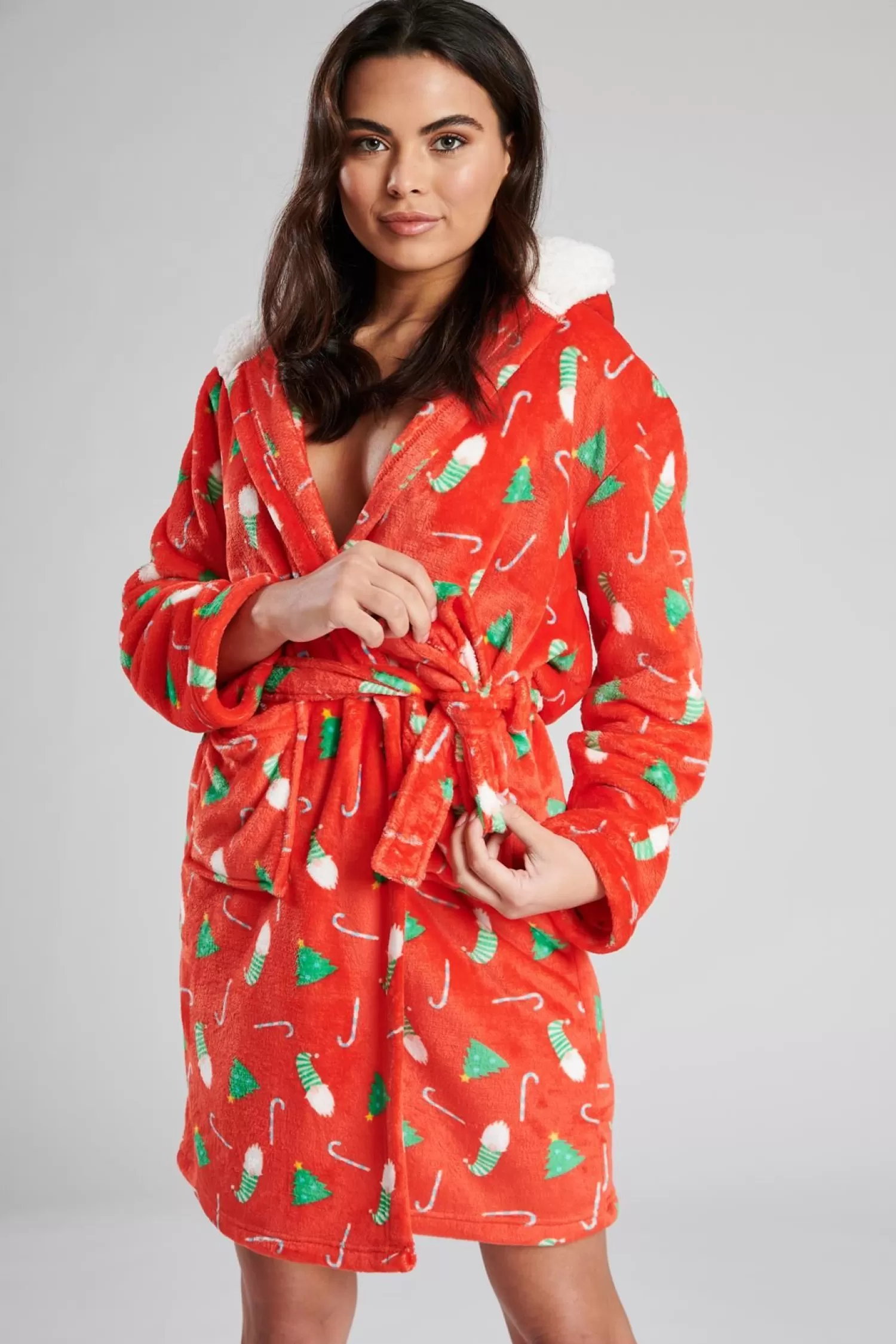 Loungeable Dressing Gowns | Red Christmas Print Dressing Gown