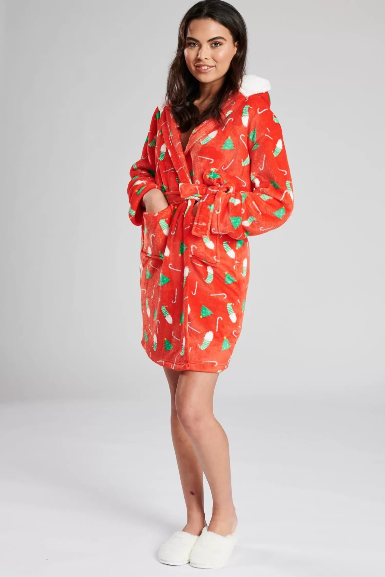 Loungeable Dressing Gowns | Red Christmas Print Dressing Gown