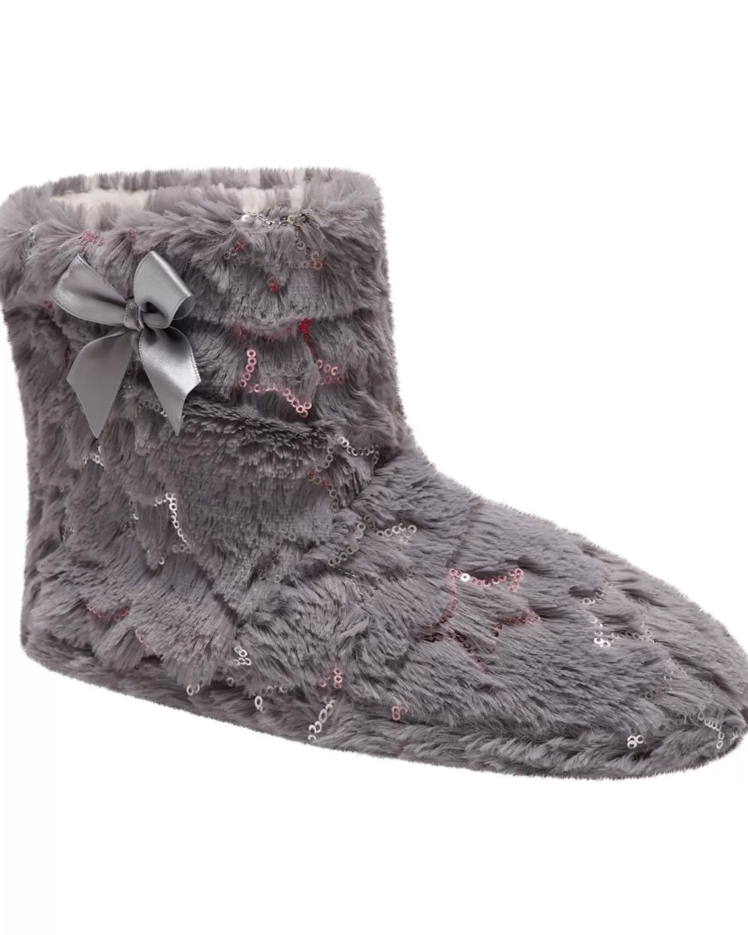 Loungeable Slippers | Sequin Star Bootie Slippers - Grey