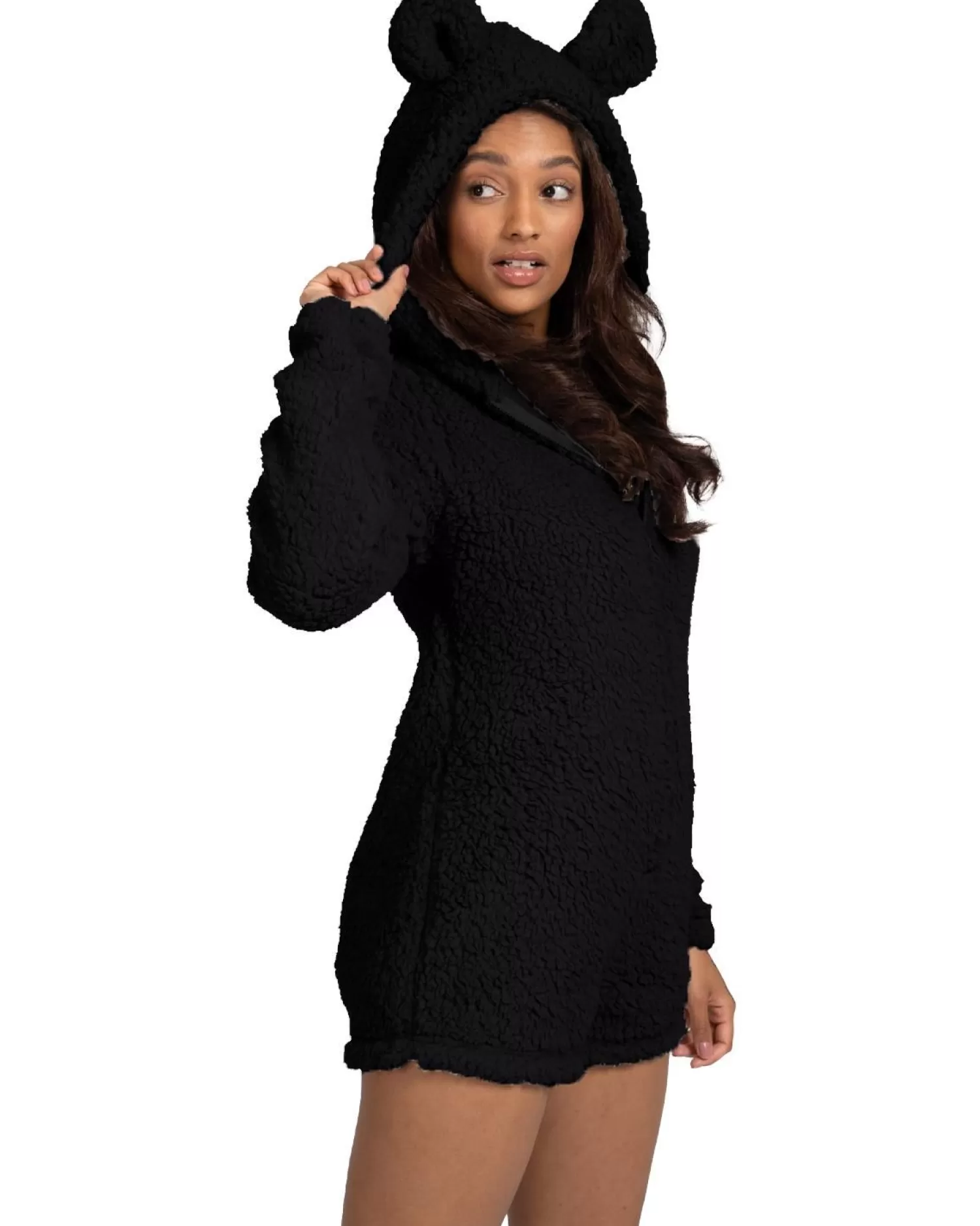 Loungeable Onesies | Sherpa Teddy Romper - Black