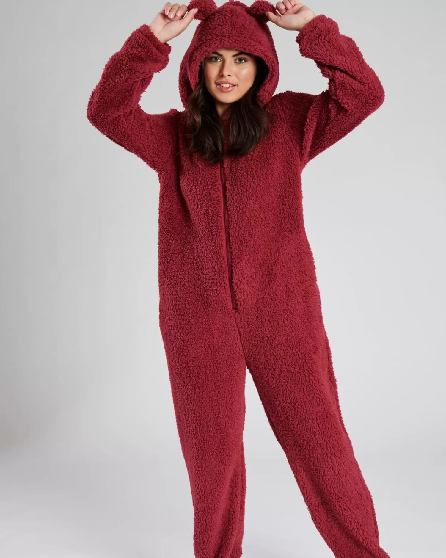 Loungeable Onesies | Teddy Sherpa Onesie - Burgundy