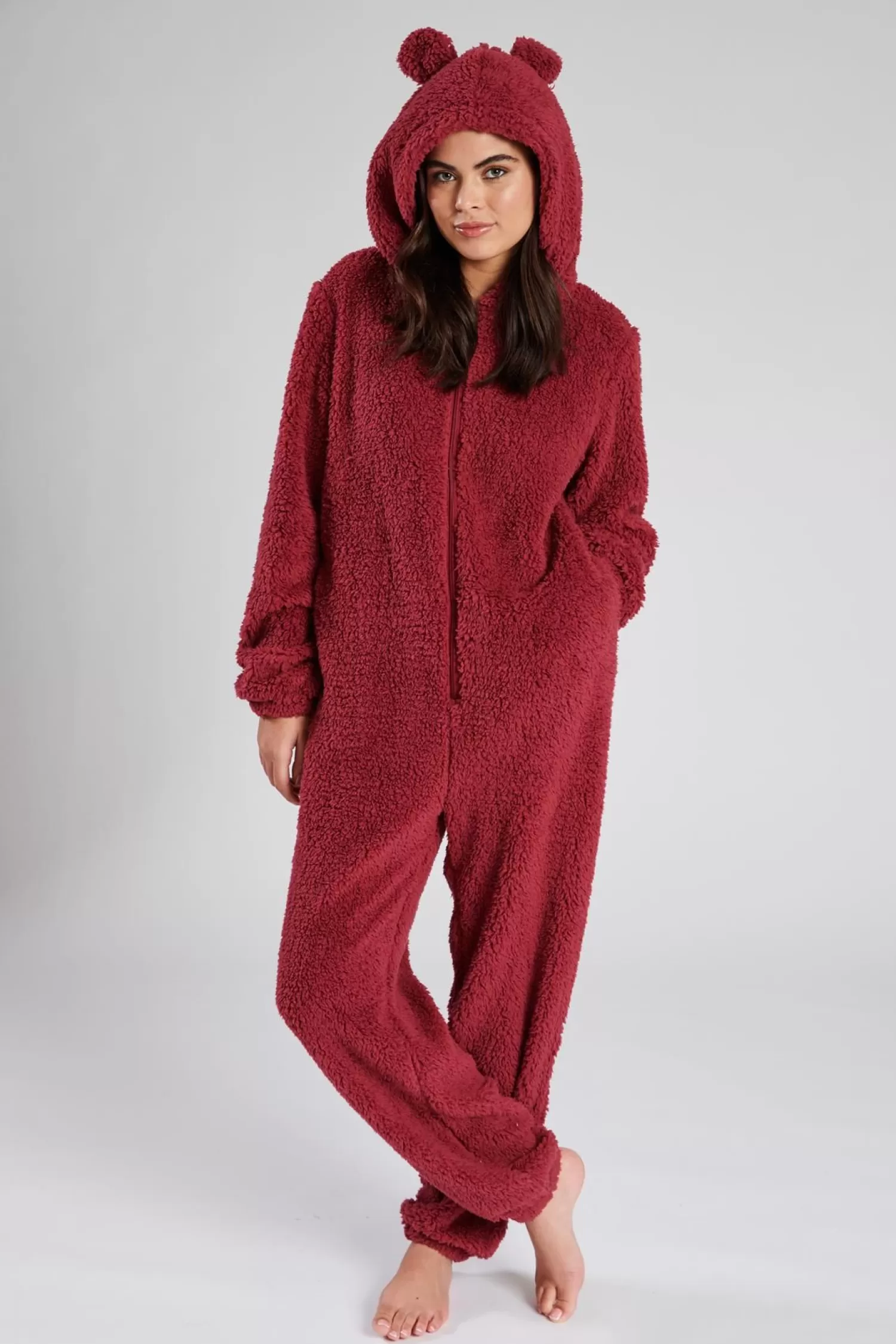 Loungeable Onesies | Teddy Sherpa Onesie - Burgundy