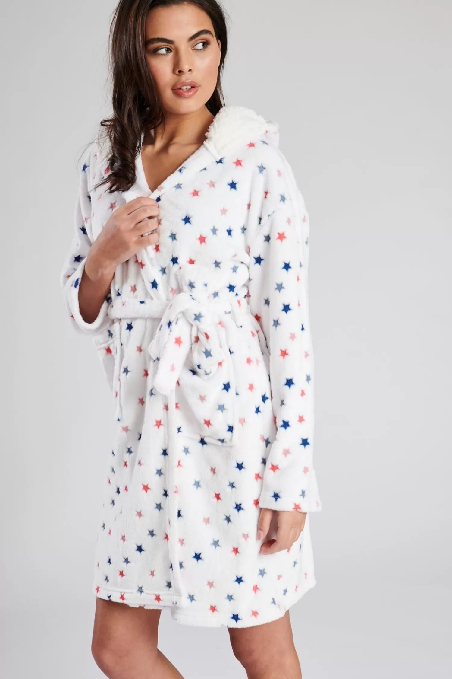 Loungeable Dressing Gowns | White Star Print Dressing Gown