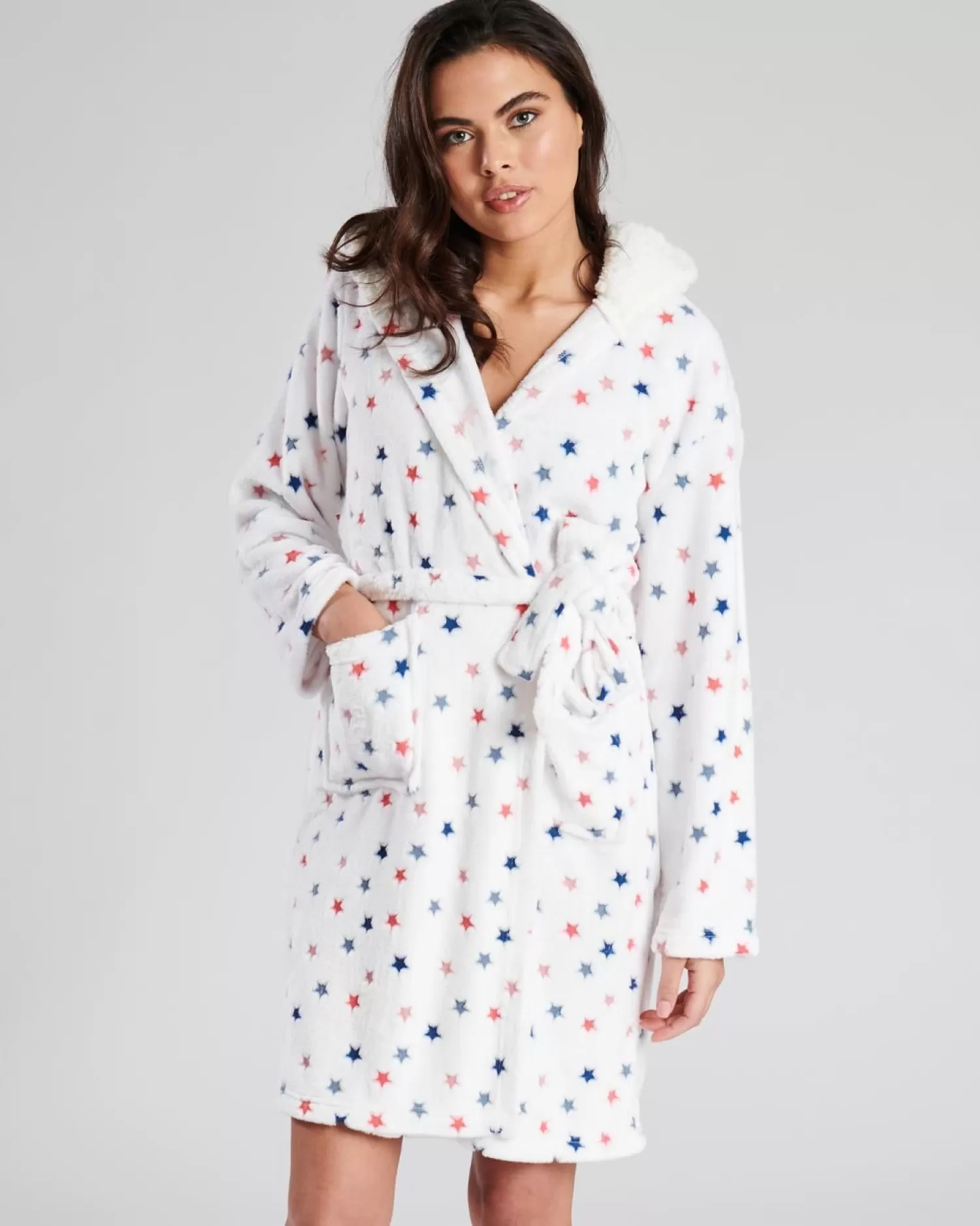 Loungeable Dressing Gowns | White Star Print Dressing Gown