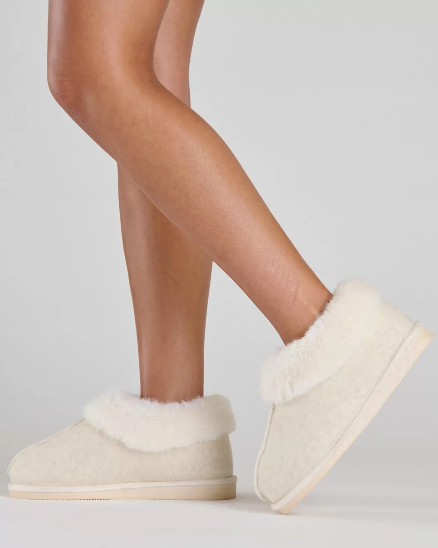 Loungeable Slippers | Womens Faux Fur Ankle Bootie Slippers - Cream