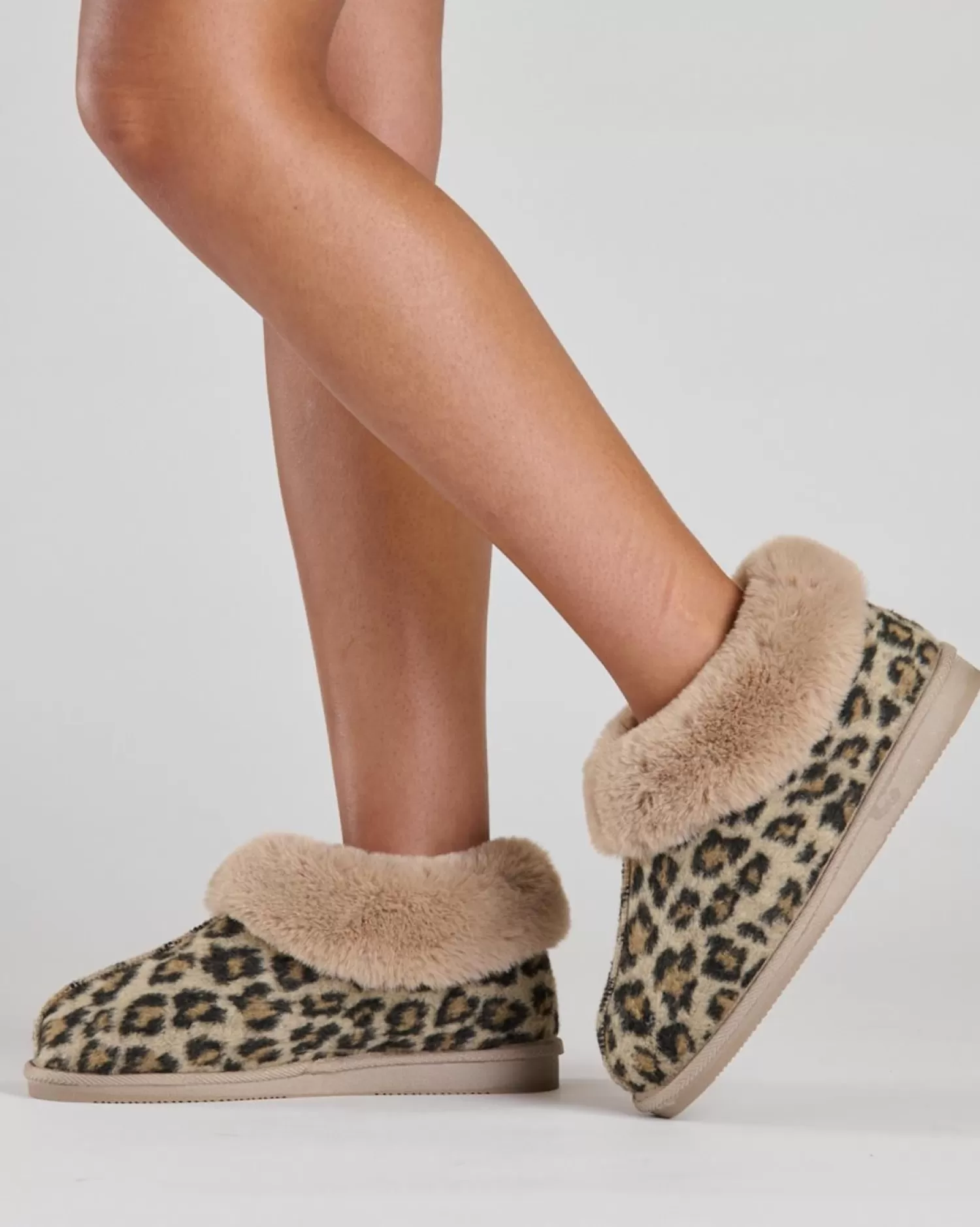 Loungeable Slippers | Womens Faux Fur Ankle Bootie Slippers - Leopard Print