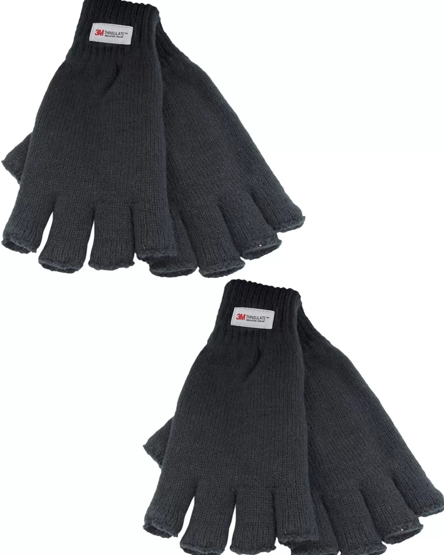 Men * Mens 2 Pack Black Knitted Thinsulate Fingerless Gloves