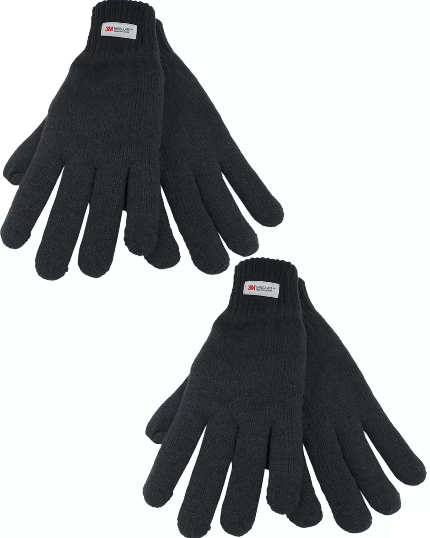 Men * Mens 2 Pack Black Knitted Thinsulate Gloves