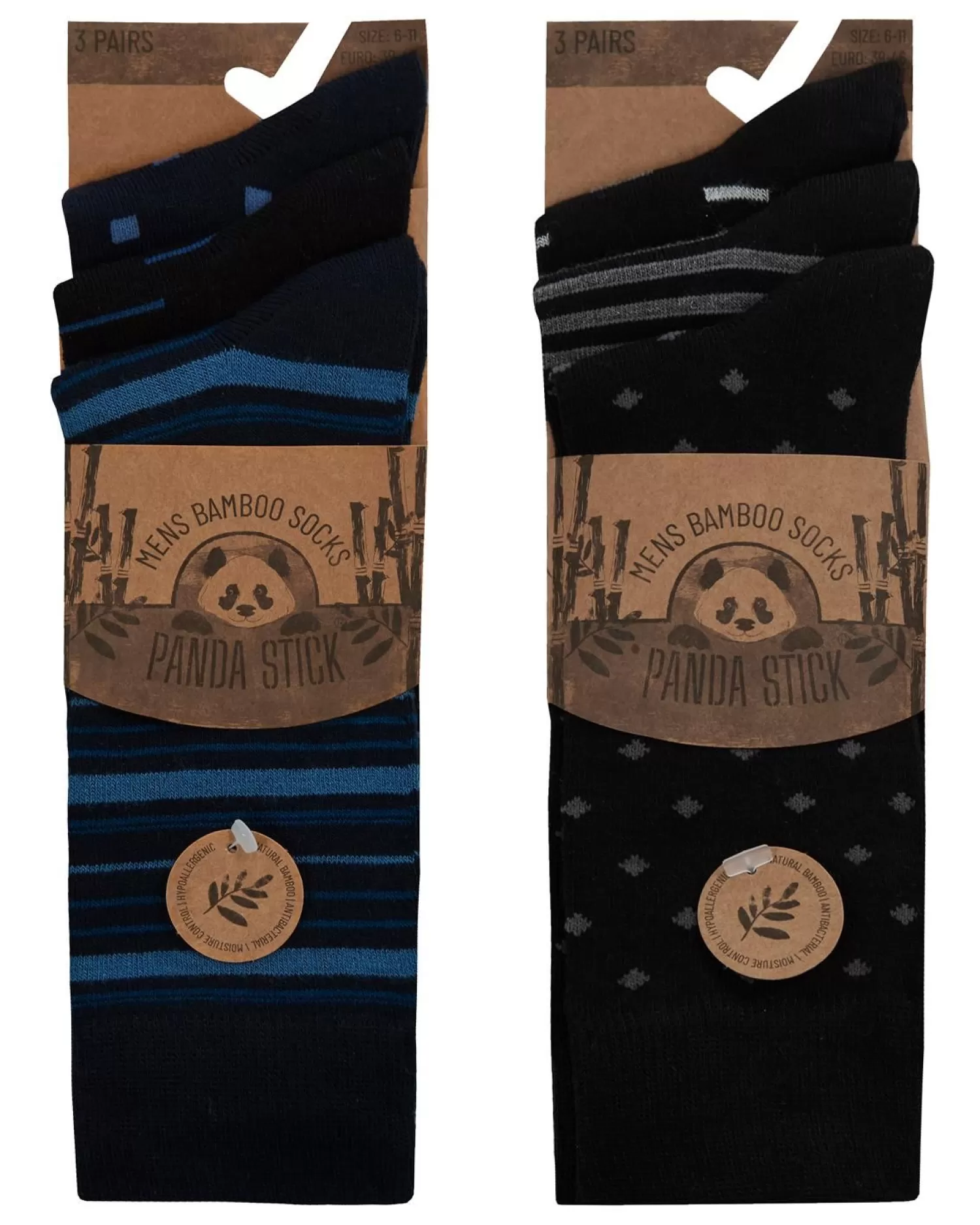 Men PandaStick Mens 6 Pack Bamboo Socks - Navy/Black Geo