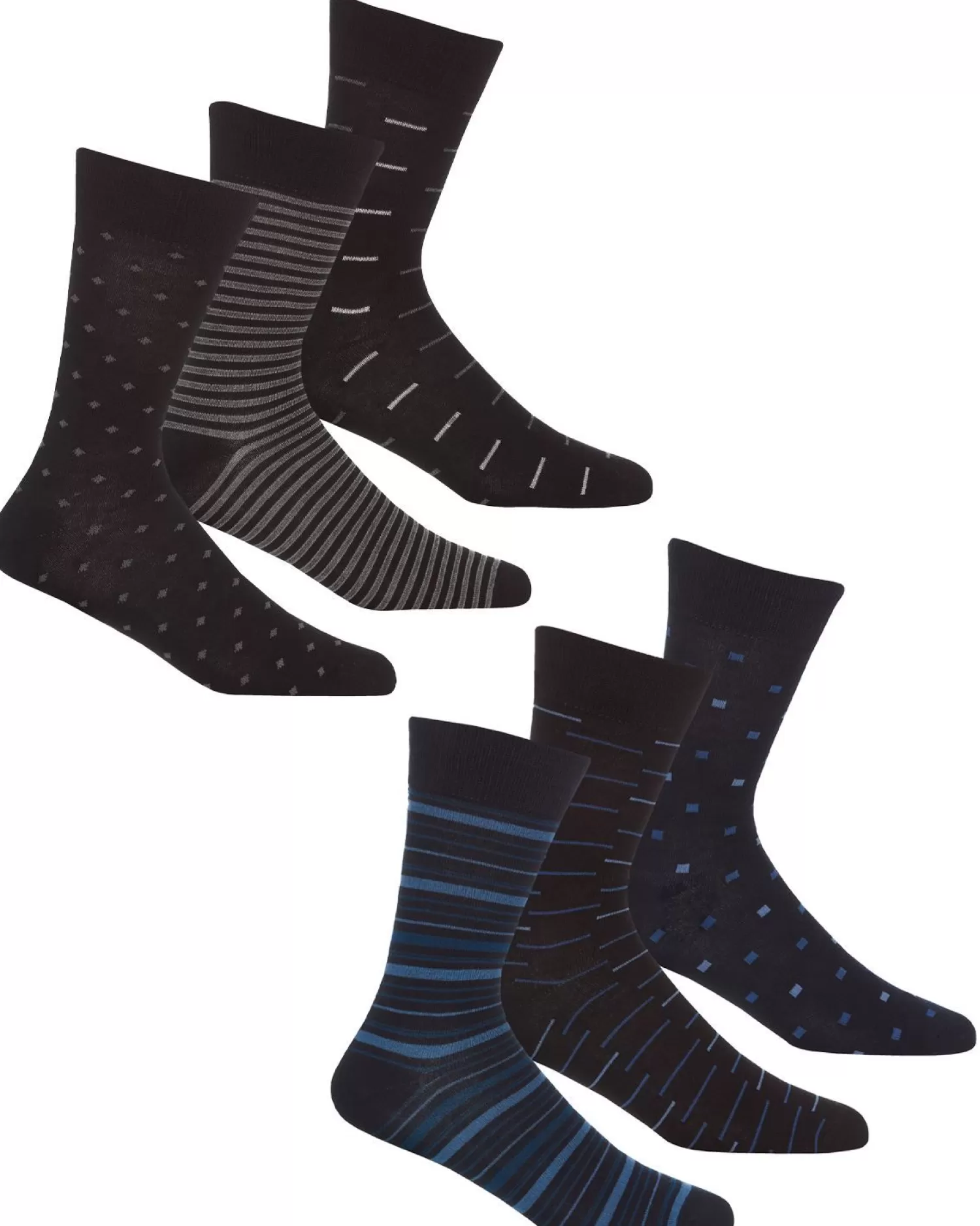 Men PandaStick Mens 6 Pack Bamboo Socks - Navy/Black Geo