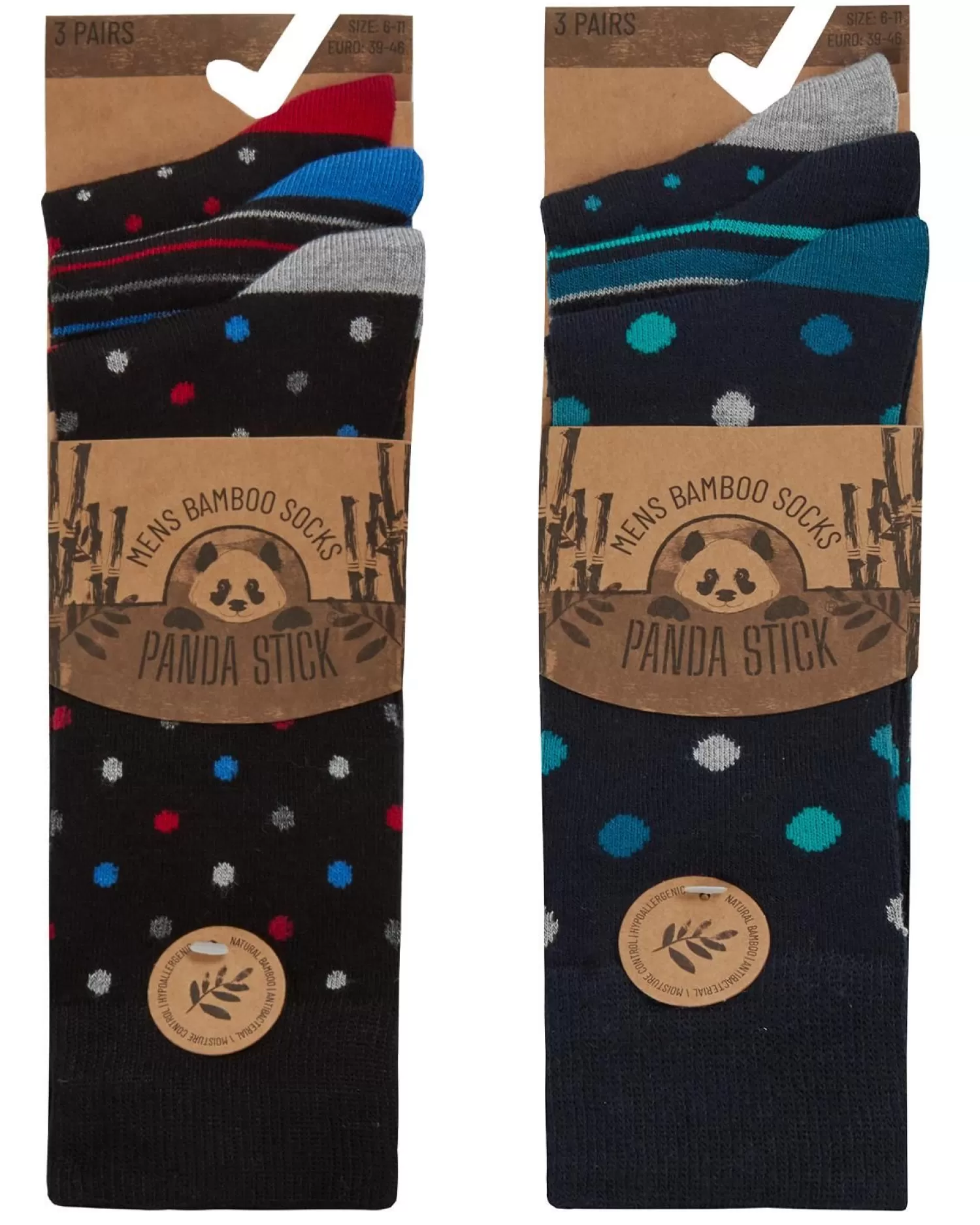 Men PandaStick Mens 6 Pack Bamboo Socks - Spot Mix