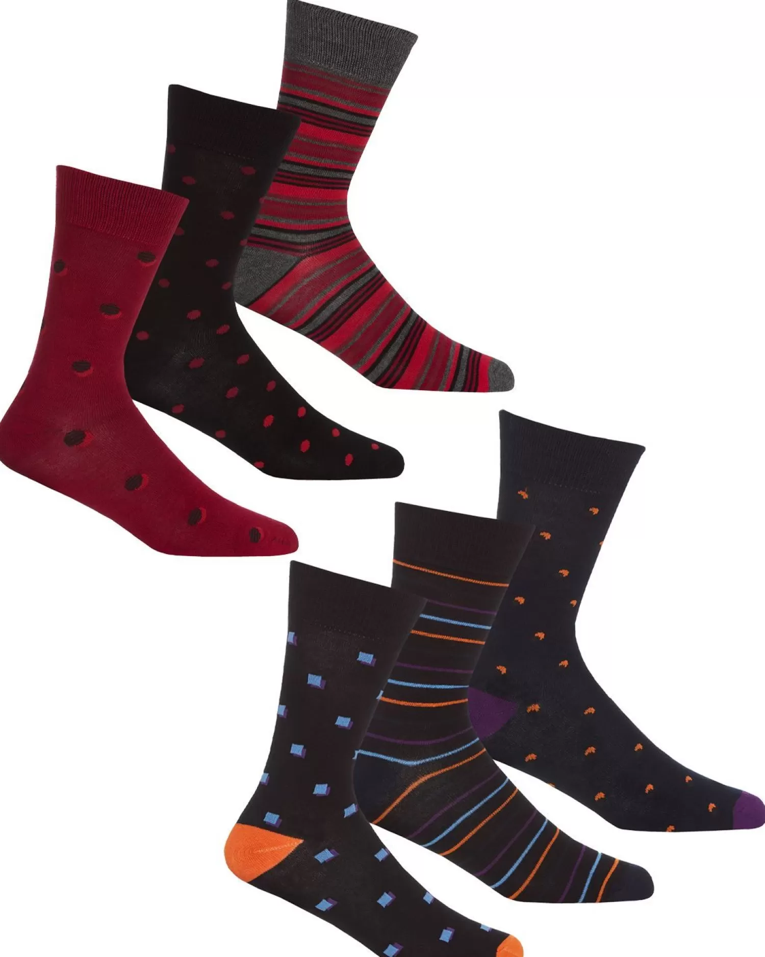 Men PandaStick Mens 6 Pack Bamboo Socks - Spot/Stripe Mix