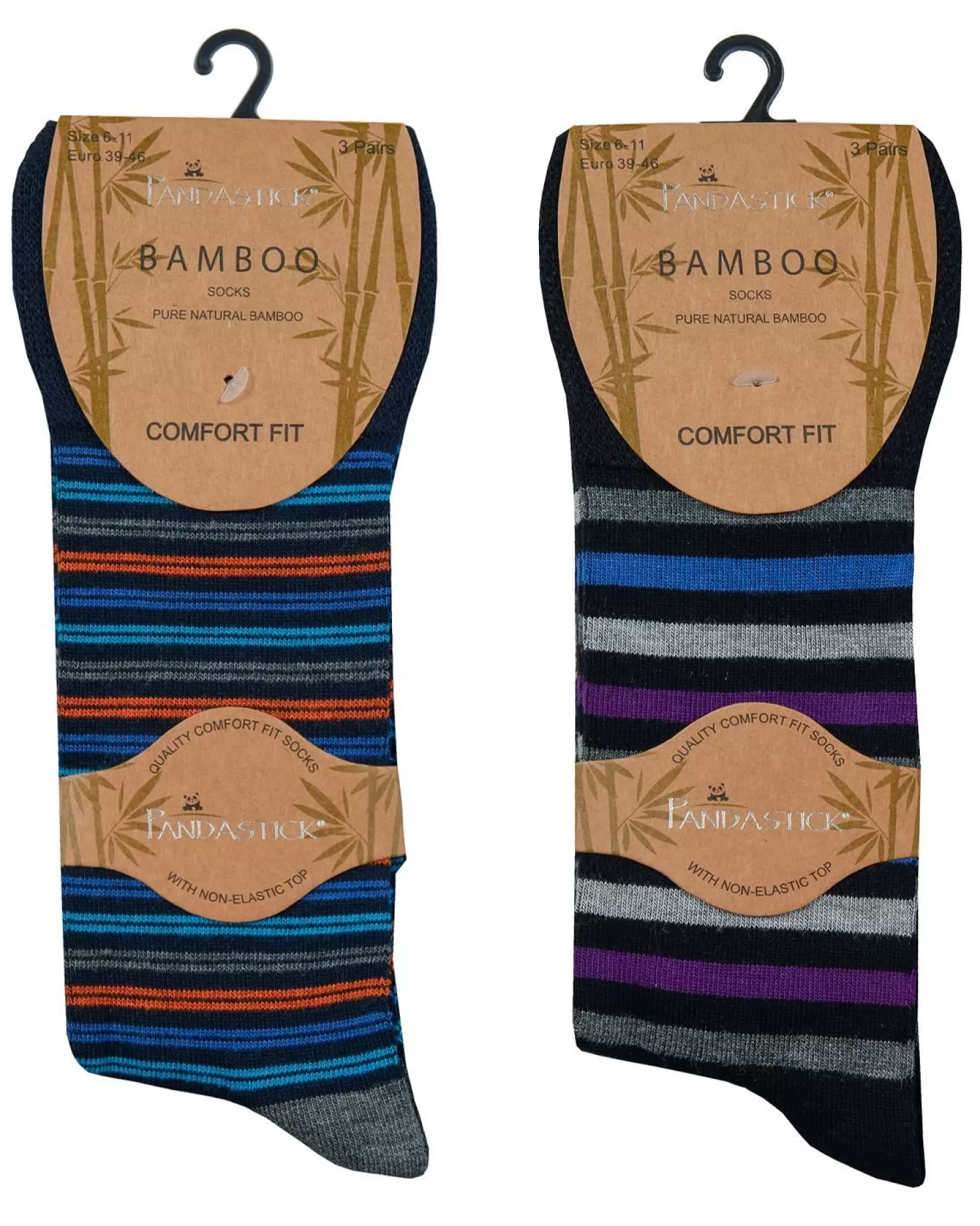 Men PandaStick Mens 6 Pack Comfort Fit Bamboo Socks - Stripe Mix