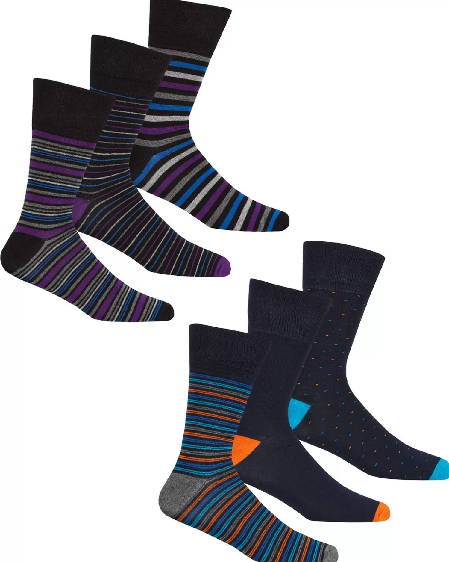 Men PandaStick Mens 6 Pack Comfort Fit Bamboo Socks - Stripe Mix