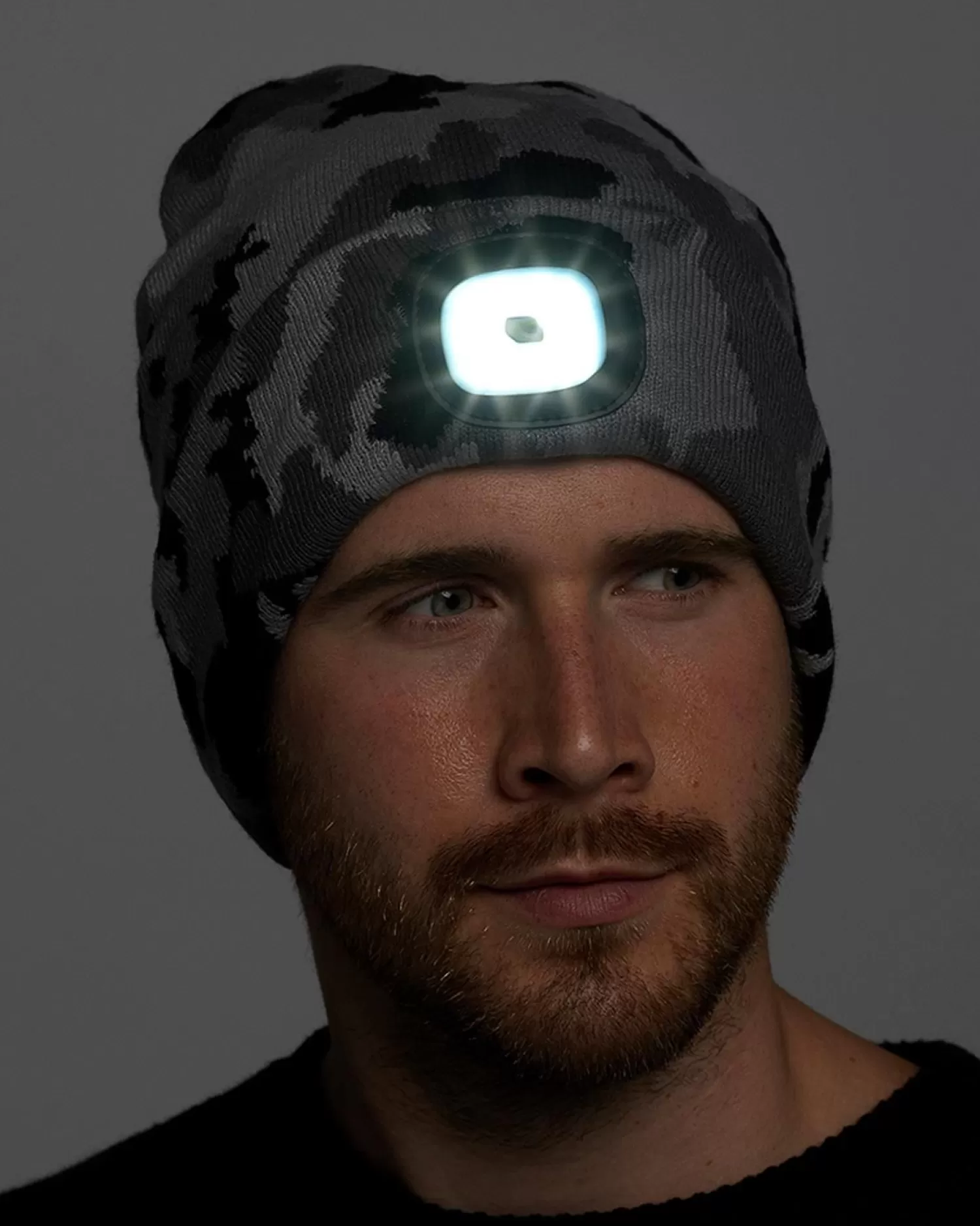 Men Storm Ridge Mens Led Light Camo Beanie Hat - Grey