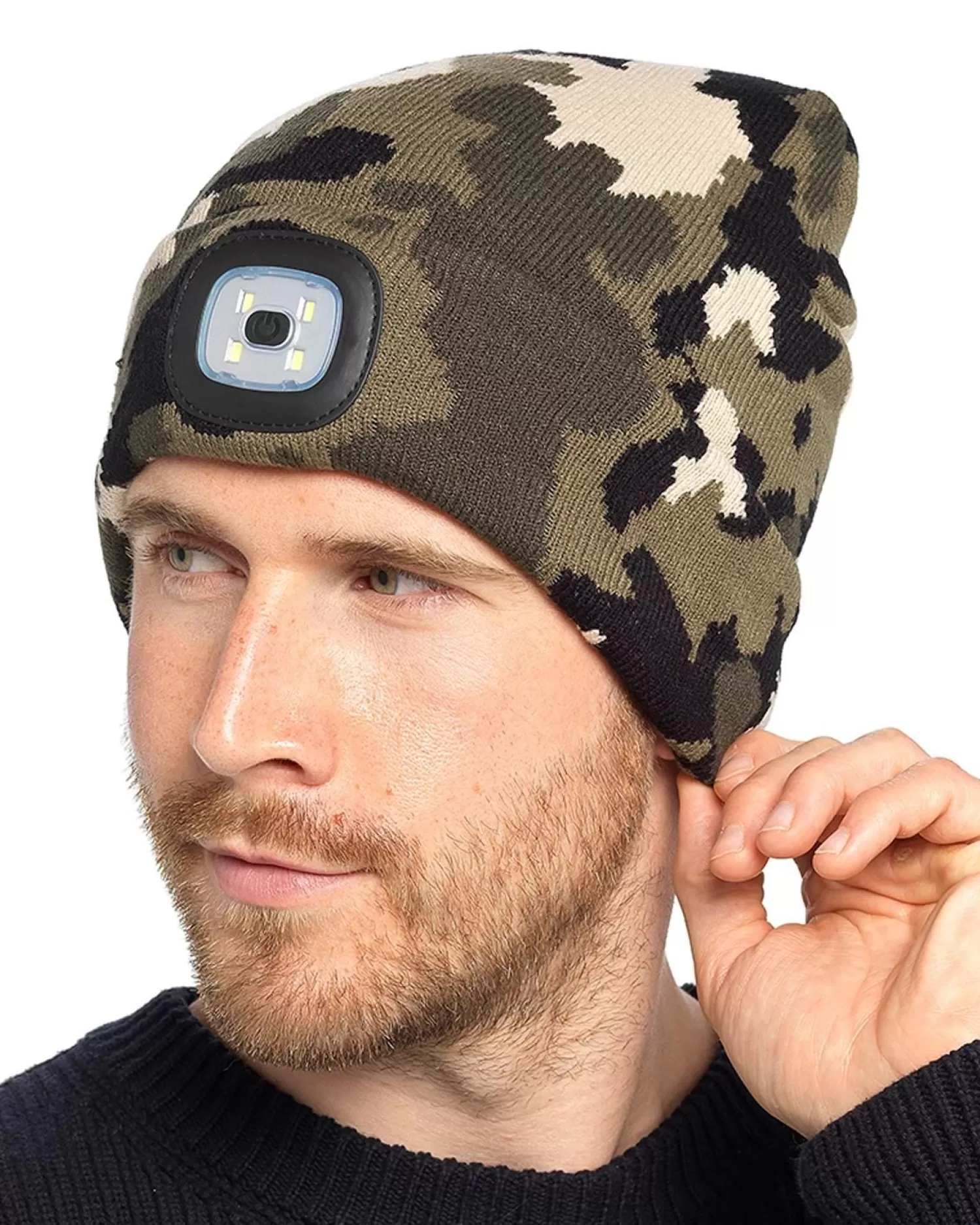 Men Storm Ridge Mens Led Light Camo Beanie Hat - Khaki