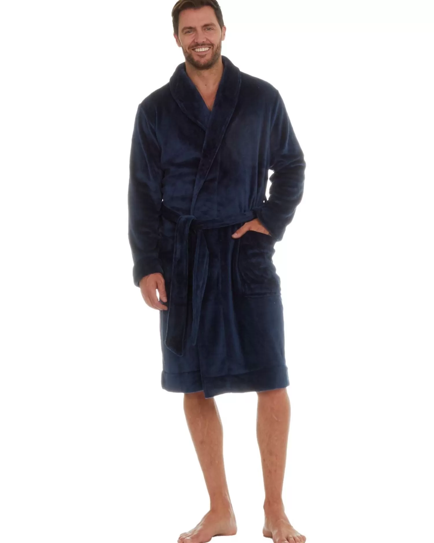 Men * Mens Long Sleeve Plush Robe - Blue