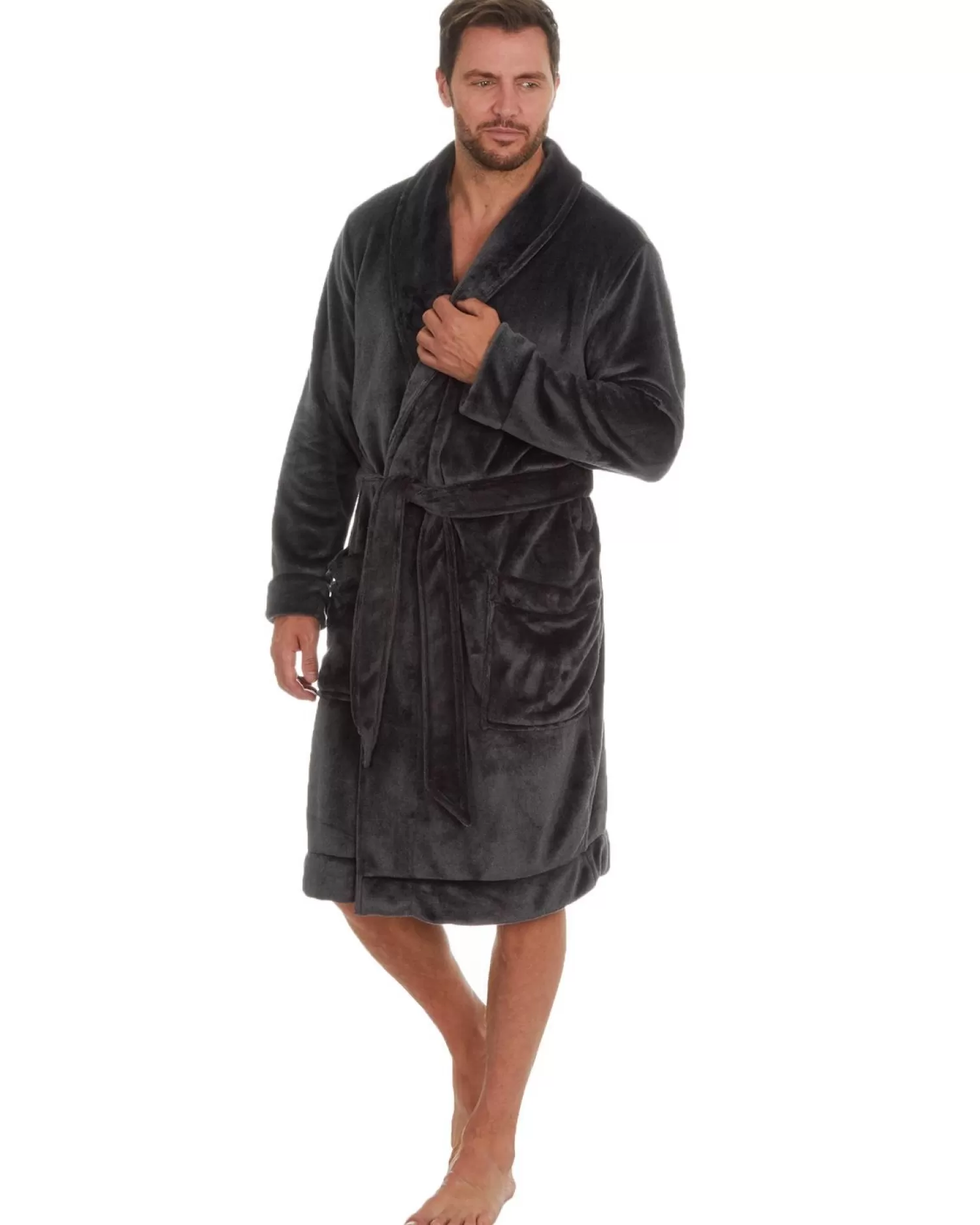 Men * Mens Long Sleeve Plush Robe - Grey