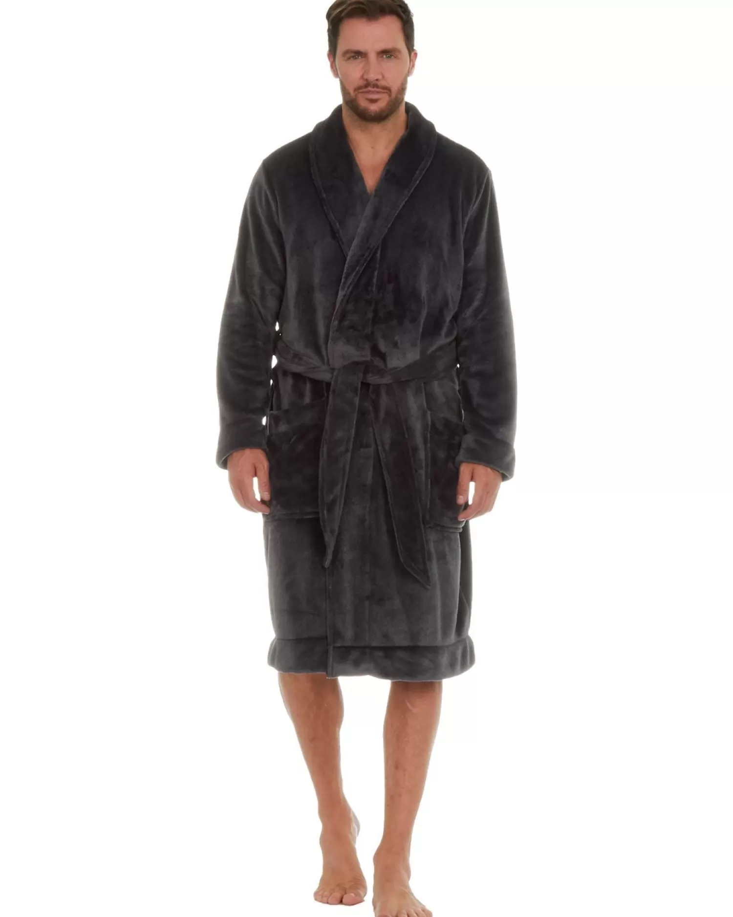 Men * Mens Long Sleeve Plush Robe - Grey