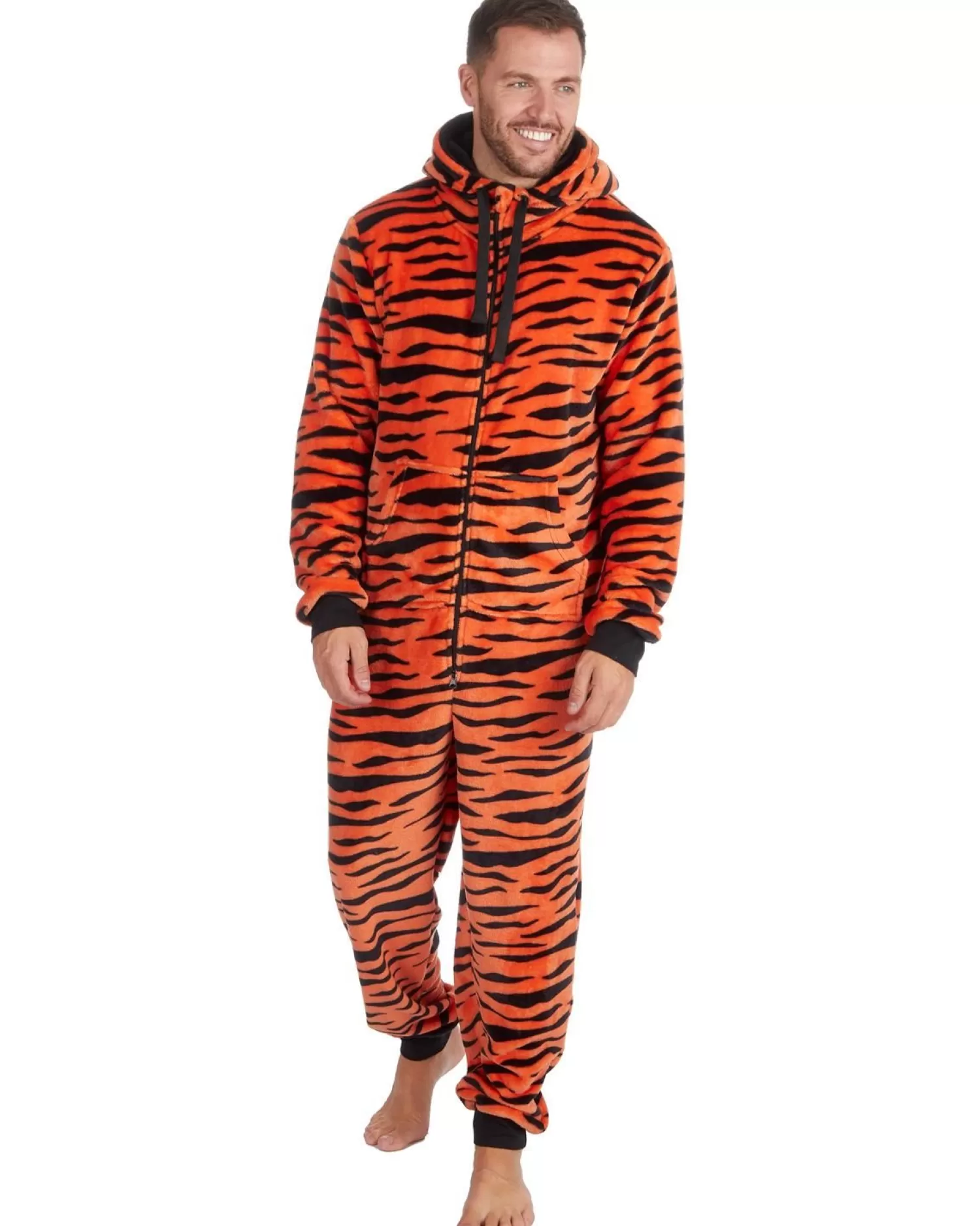 Men * Mens Orange Tiger Fleece Onesie