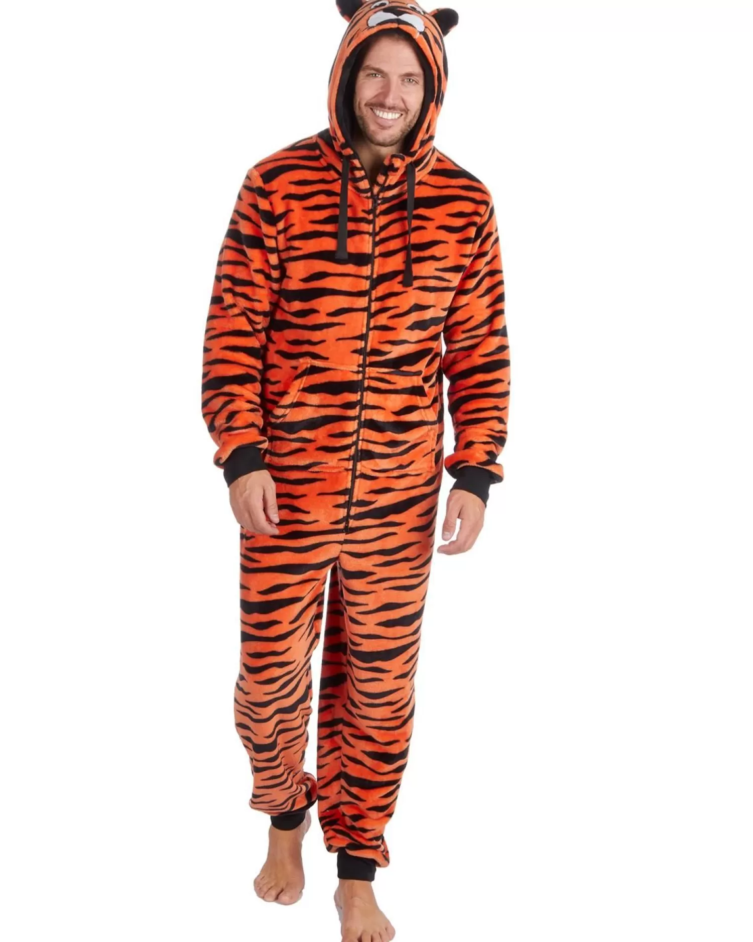 Men * Mens Orange Tiger Fleece Onesie