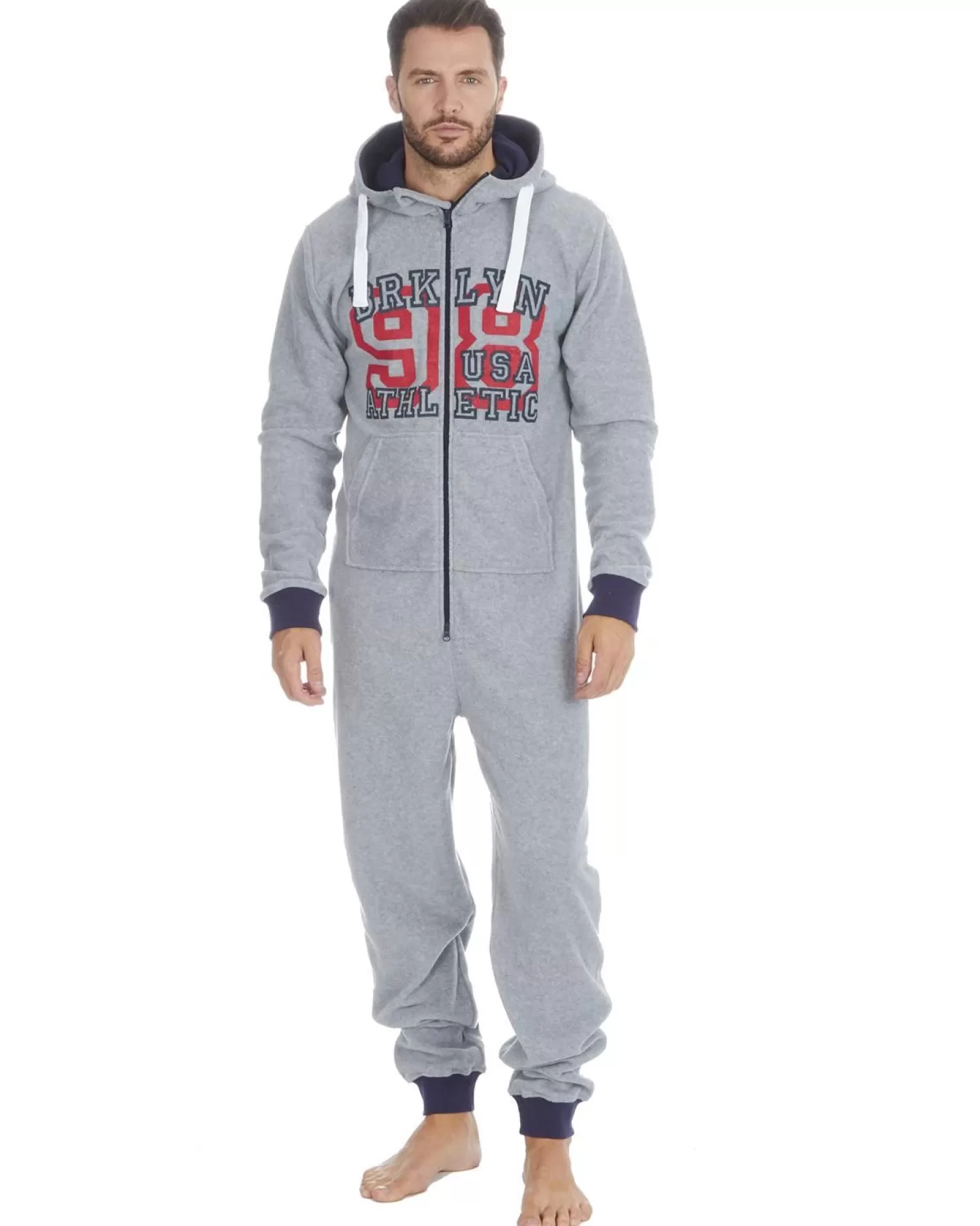 Men * Mens Varsity Fleece Hooded Onesie - Grey