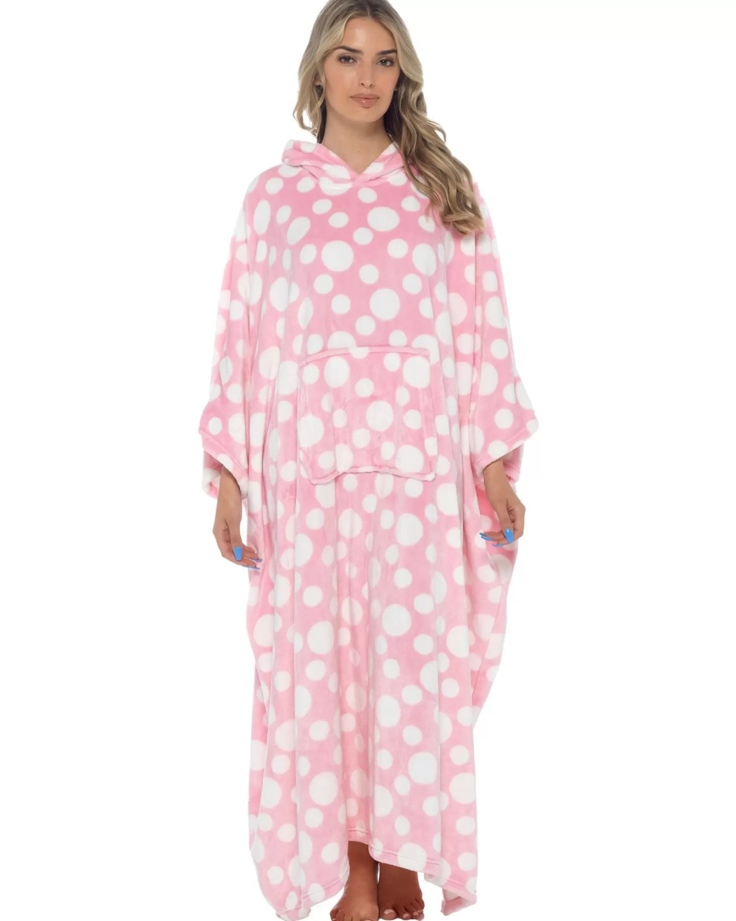 * Loungewear | Oversized Long Hooded Blanket Poncho - Pink Spot