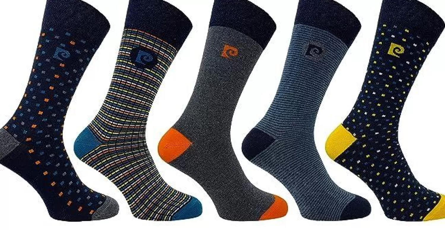 Men Pierre Cardin Mens 5 Pack Dress Socks - Navy Geo Mix