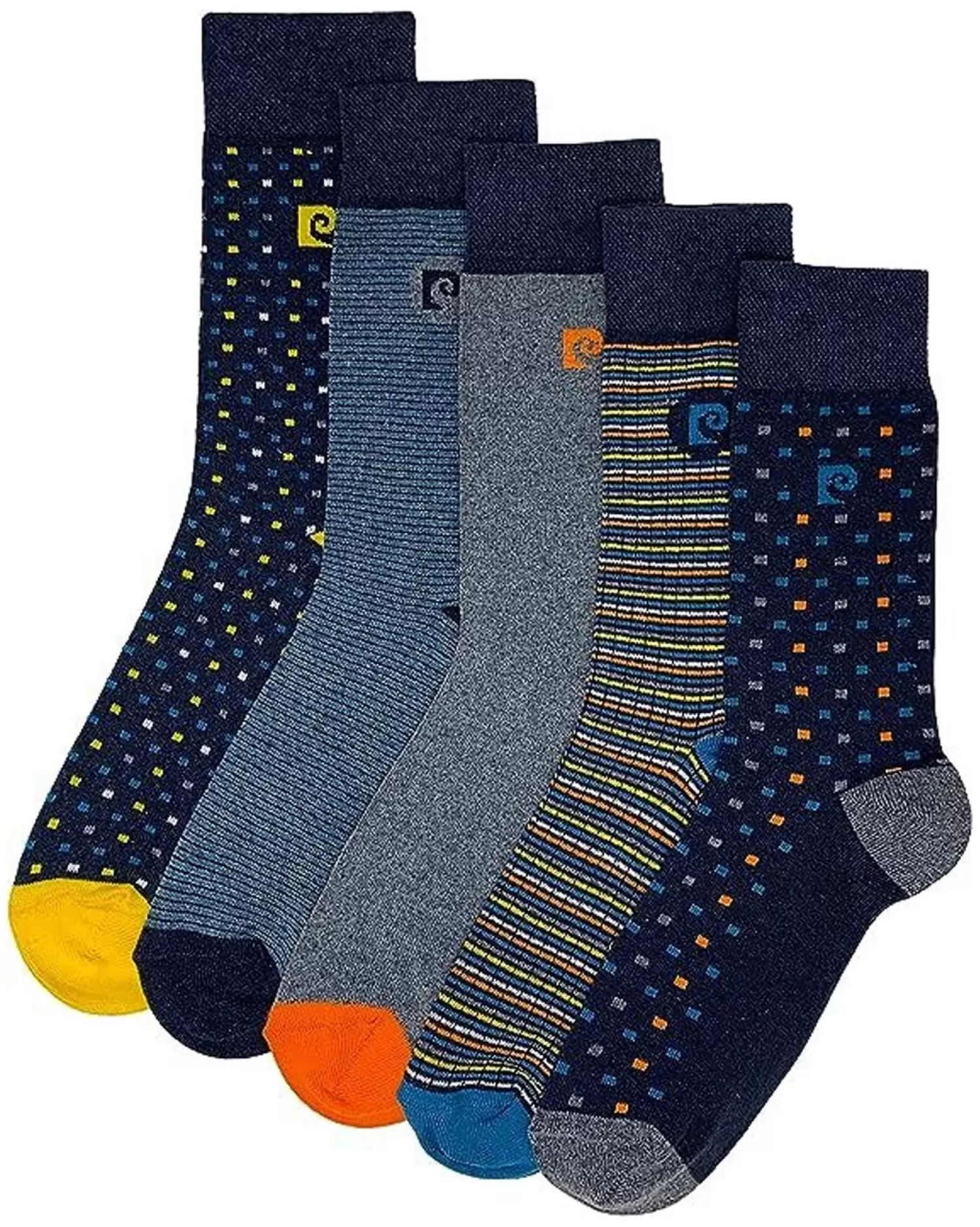Men Pierre Cardin Mens 5 Pack Dress Socks - Navy Geo Mix