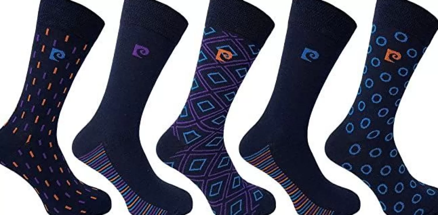 Men Pierre Cardin Mens 5 Pack Dress Socks - Navy Geo Print