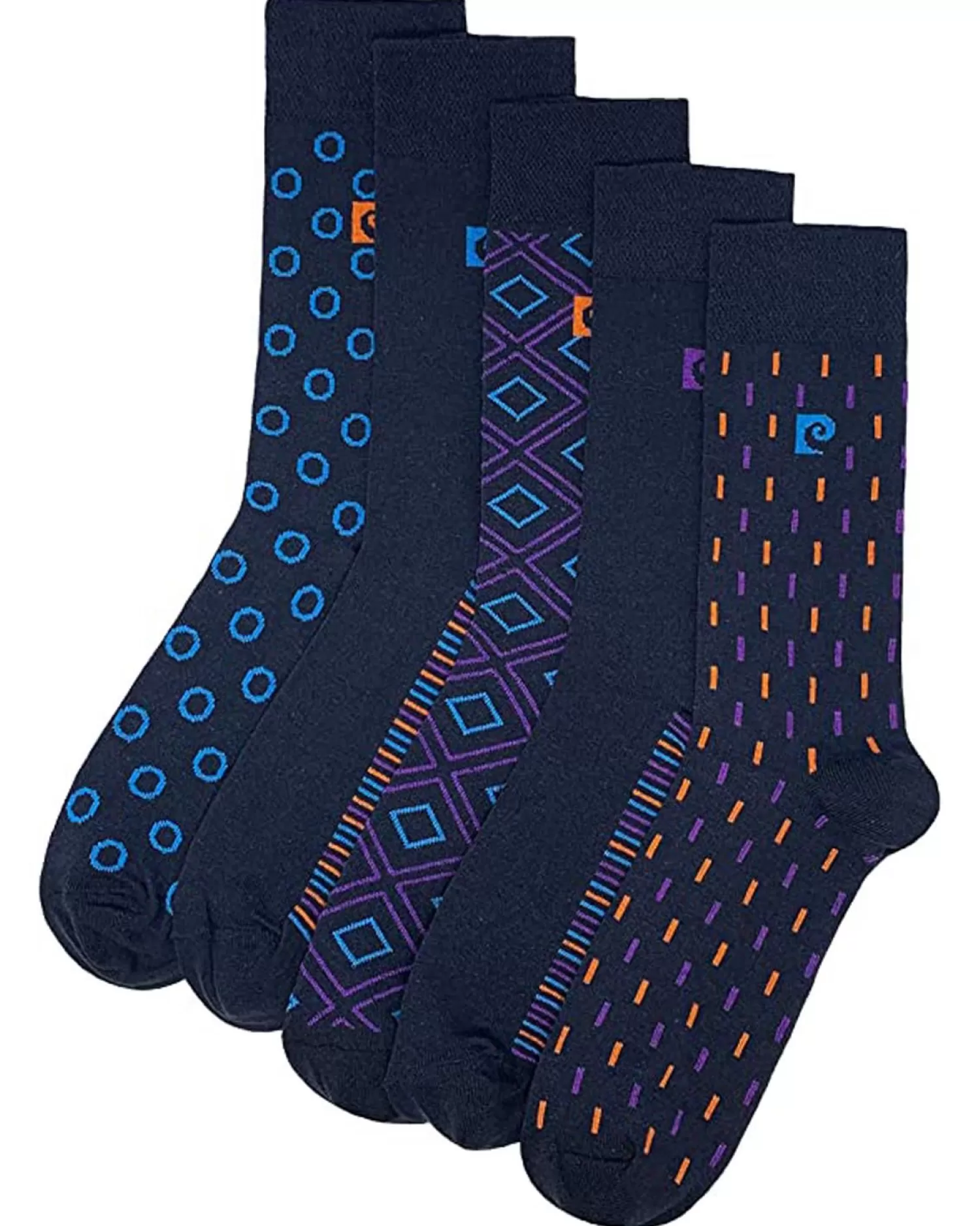 Men Pierre Cardin Mens 5 Pack Dress Socks - Navy Geo Print