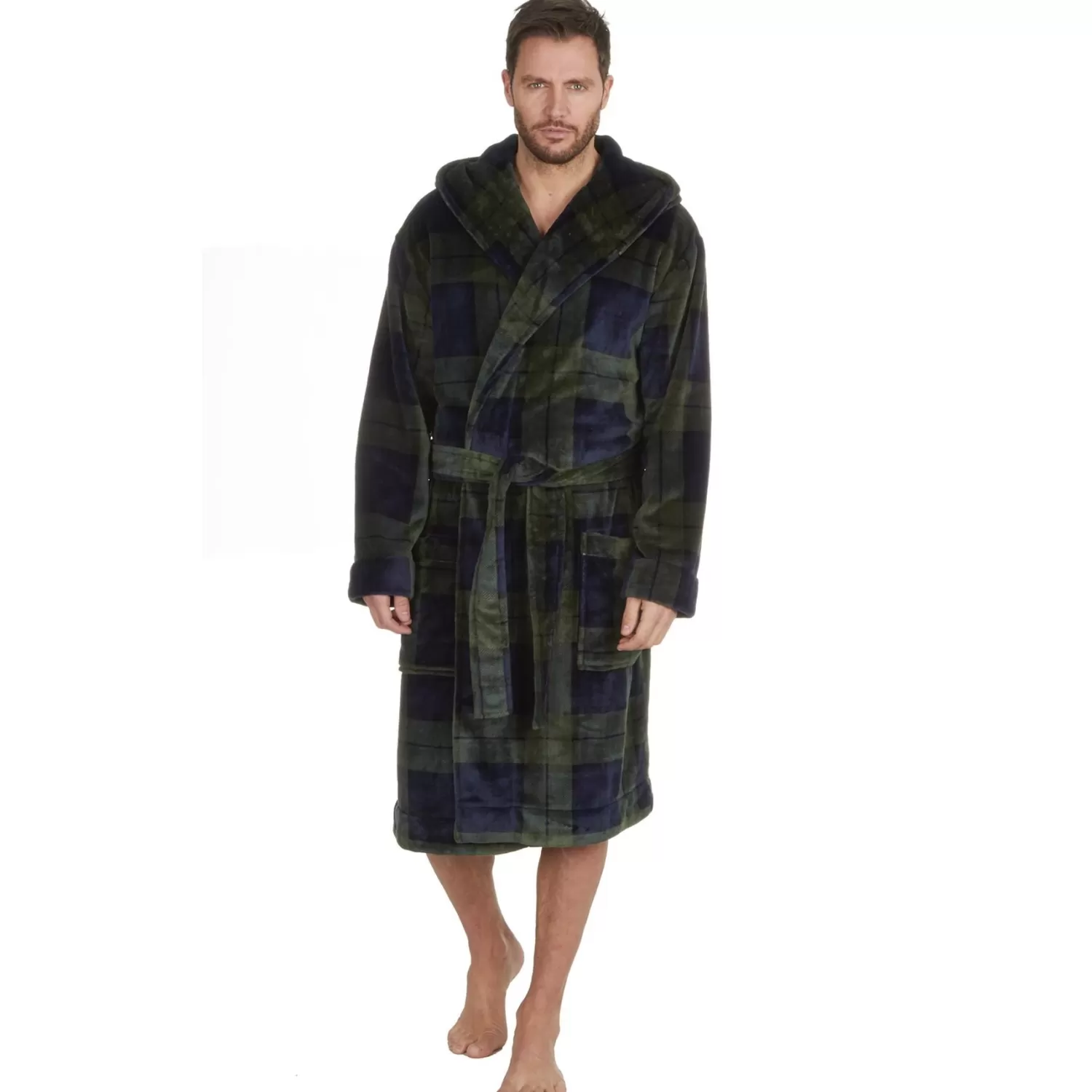 Men Pierre Roche Mens Green Check Dressing Gown