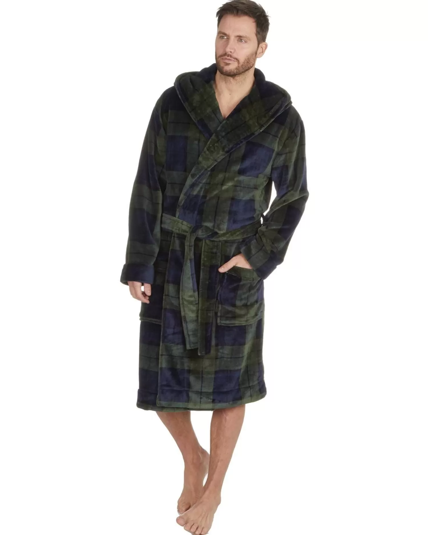 Men Pierre Roche Mens Green Check Dressing Gown