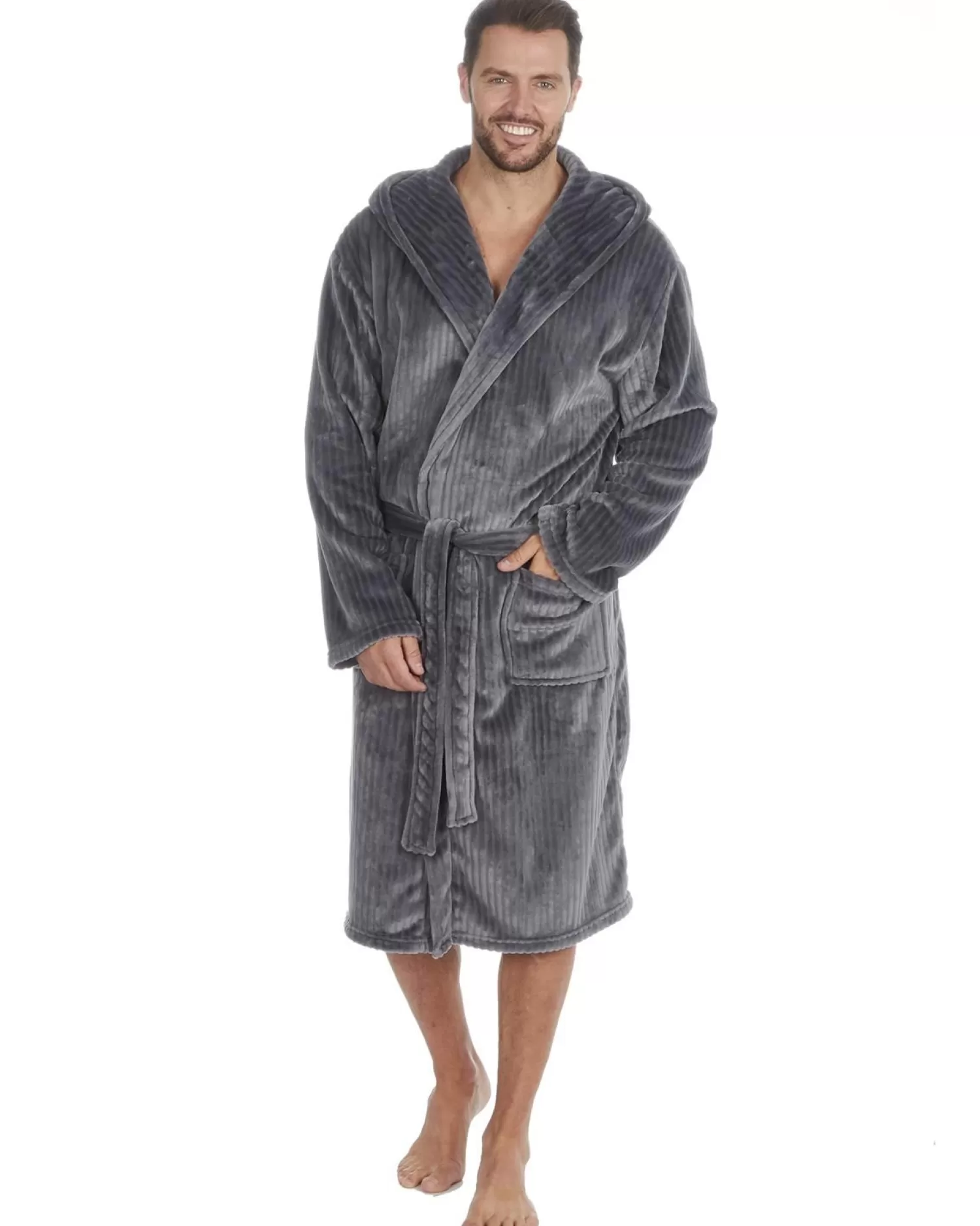 Men Pierre Roche Polished Fleece Dressing Gown - Grey