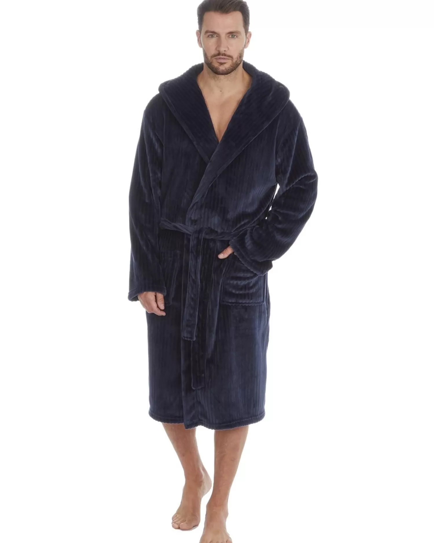 Men Pierre Roche Polished Fleece Dressing Gown - Navy