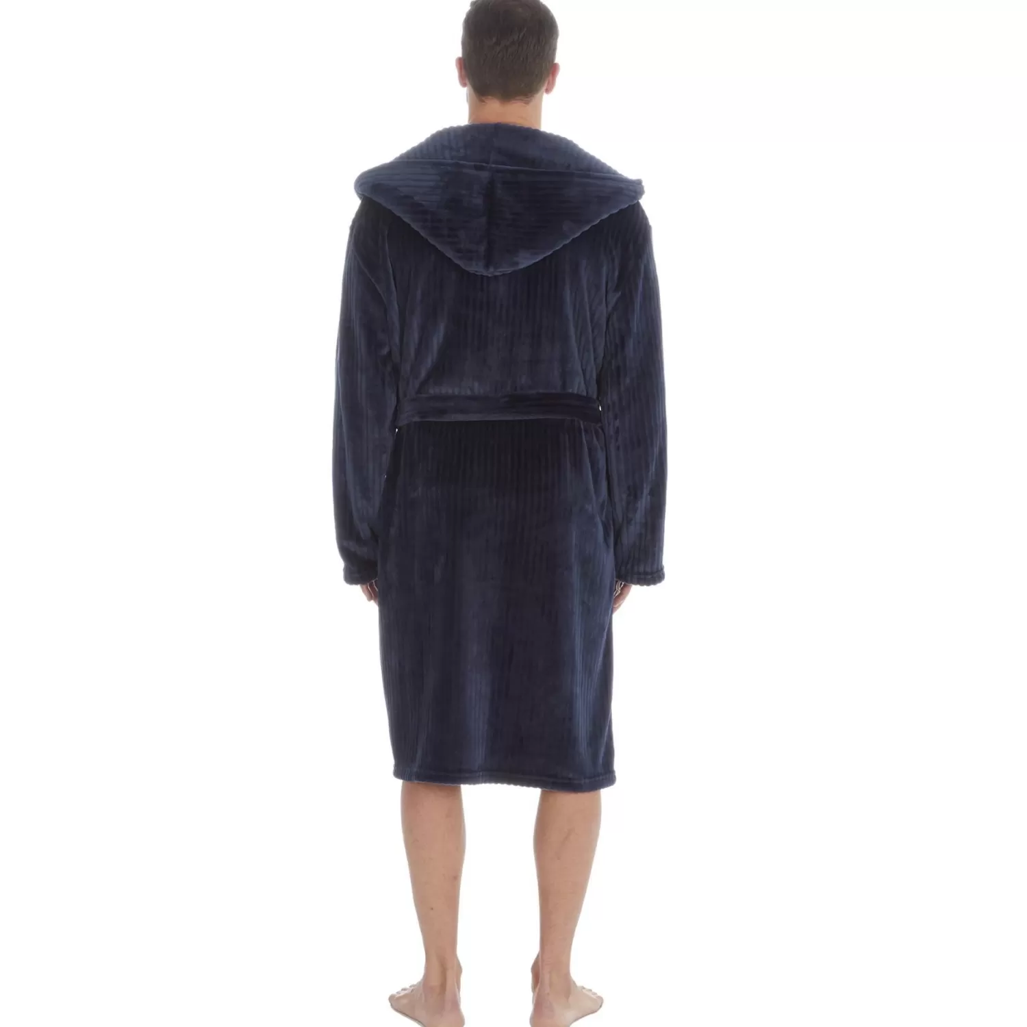 Men Pierre Roche Polished Fleece Dressing Gown - Navy