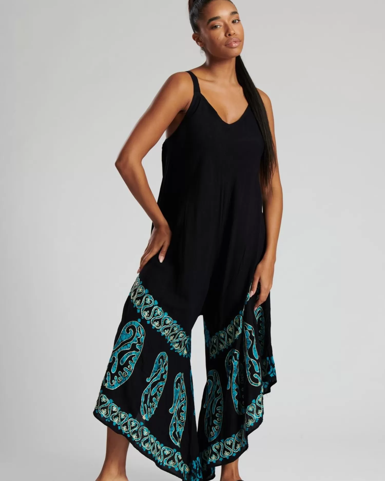 Pistachio Trousers | Black Paisley Summer Sleeveless Romper