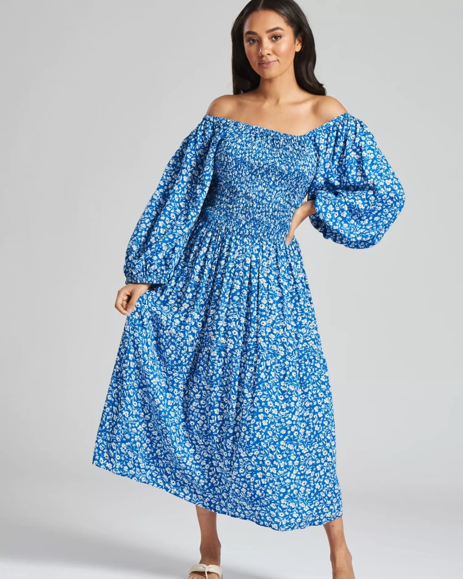 Pistachio Dresses | Blue Ditsy Floral Summer Midi Dress