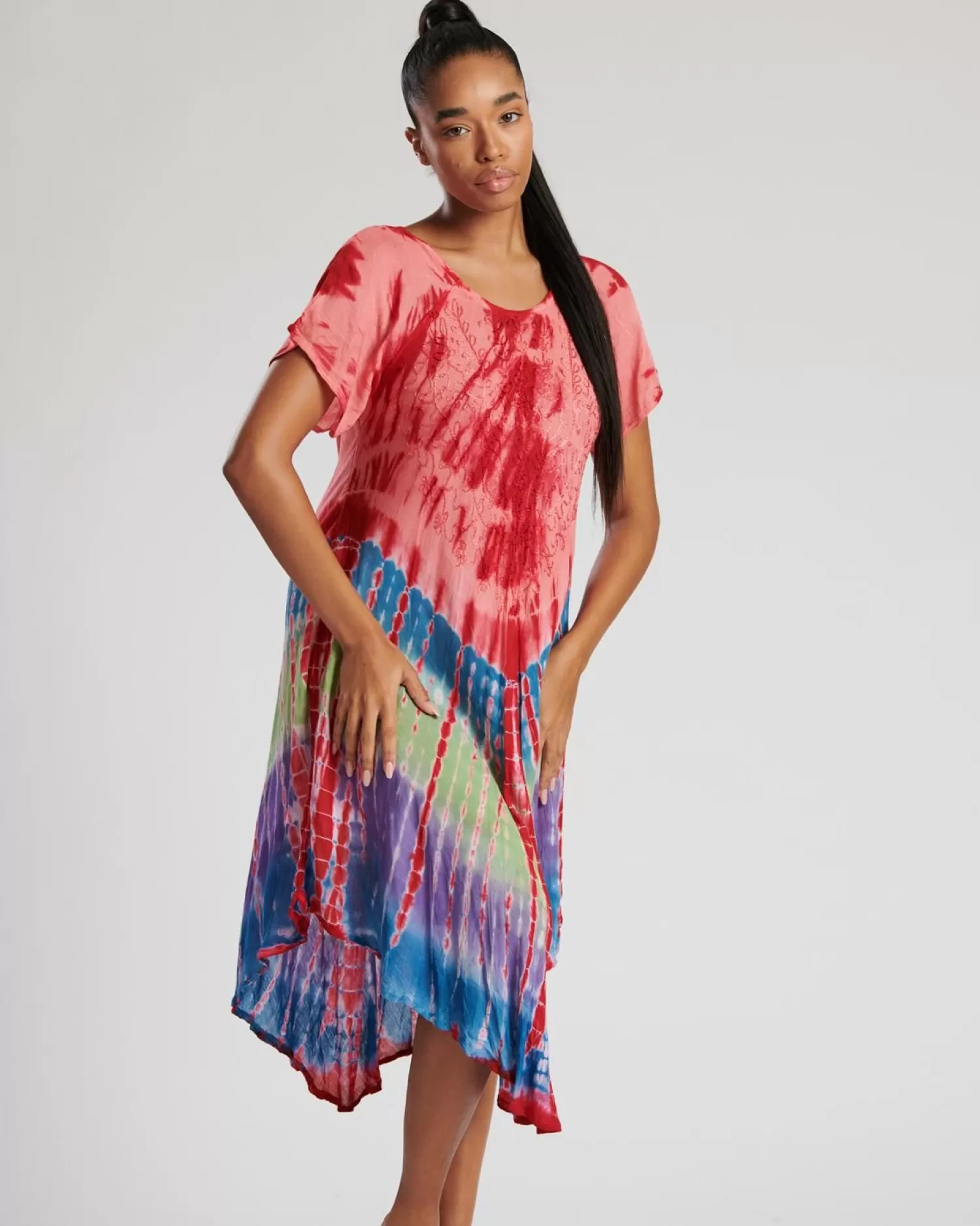 Pistachio Dresses | Short Sleeve Tie Dye Dress - Red Mix