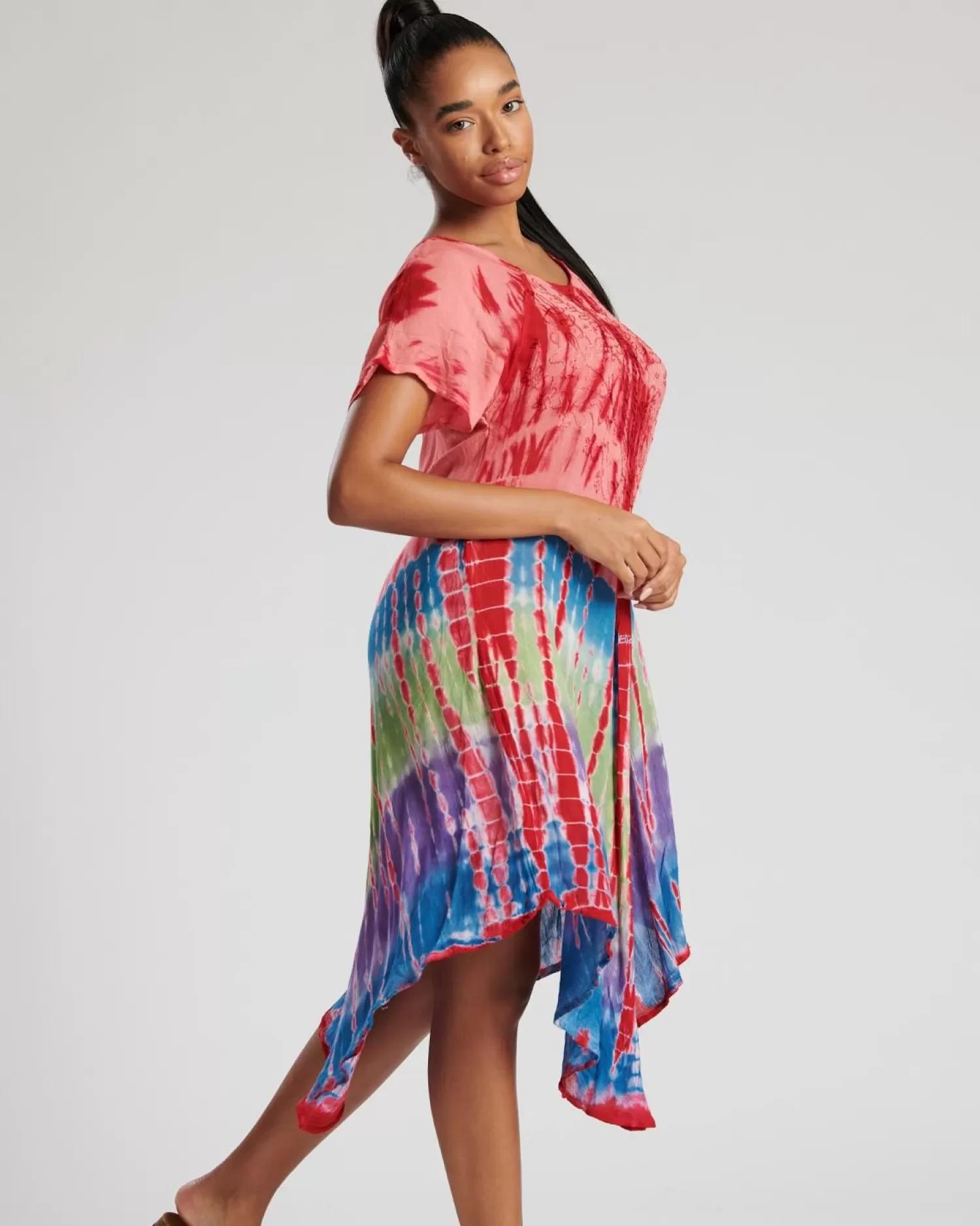 Pistachio Dresses | Short Sleeve Tie Dye Dress - Red Mix