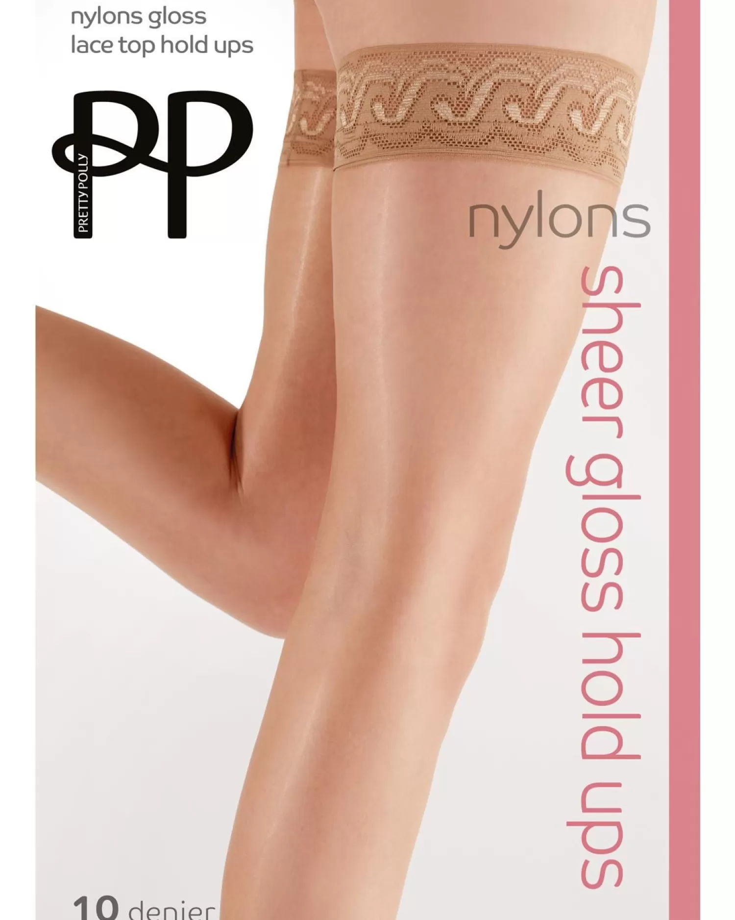 Pretty Polly Hold Ups & Stockings | 10 Denier Sheer Gloss Lace Top Hold Ups - Sherry